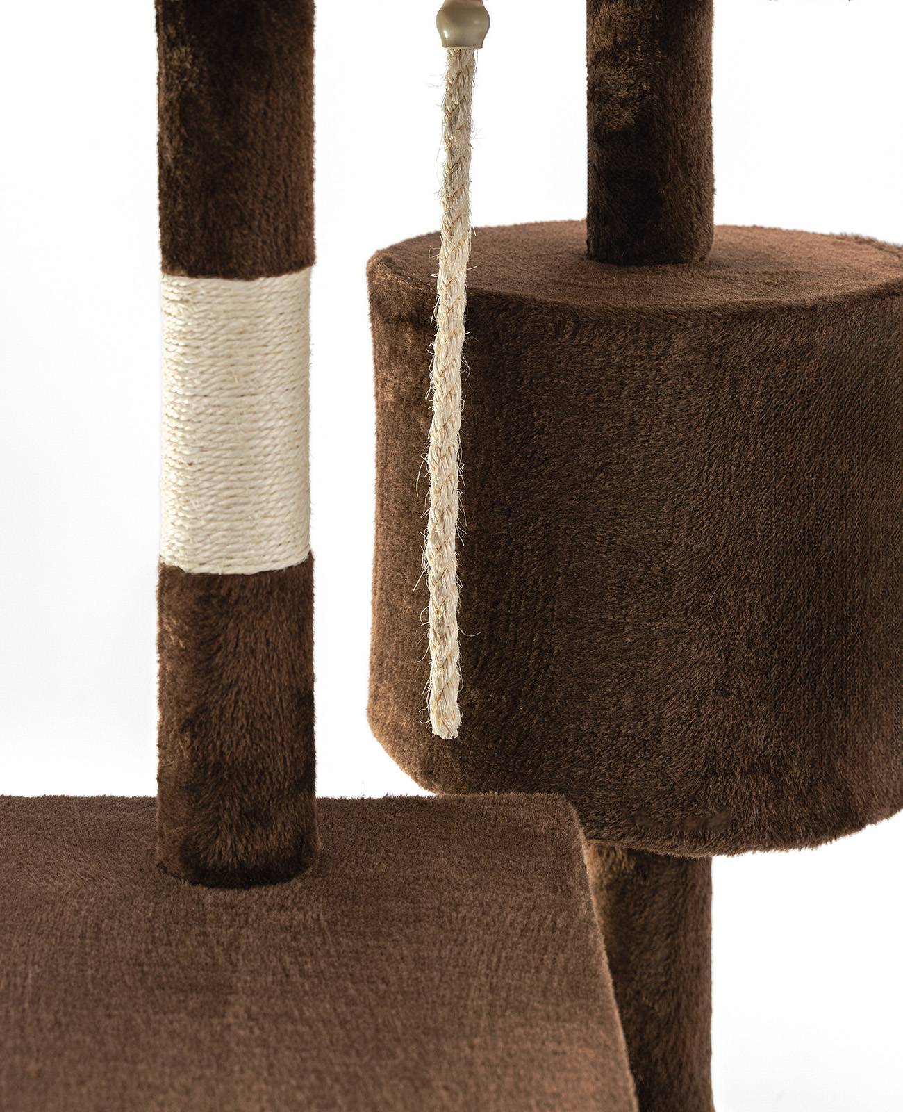 lionto Kratzbaum für Katzen 112 cm hoch, mit Höhle, Sisalseil, Plüschbällen & Wandhalterung, kompakter Kletterbaum, braun