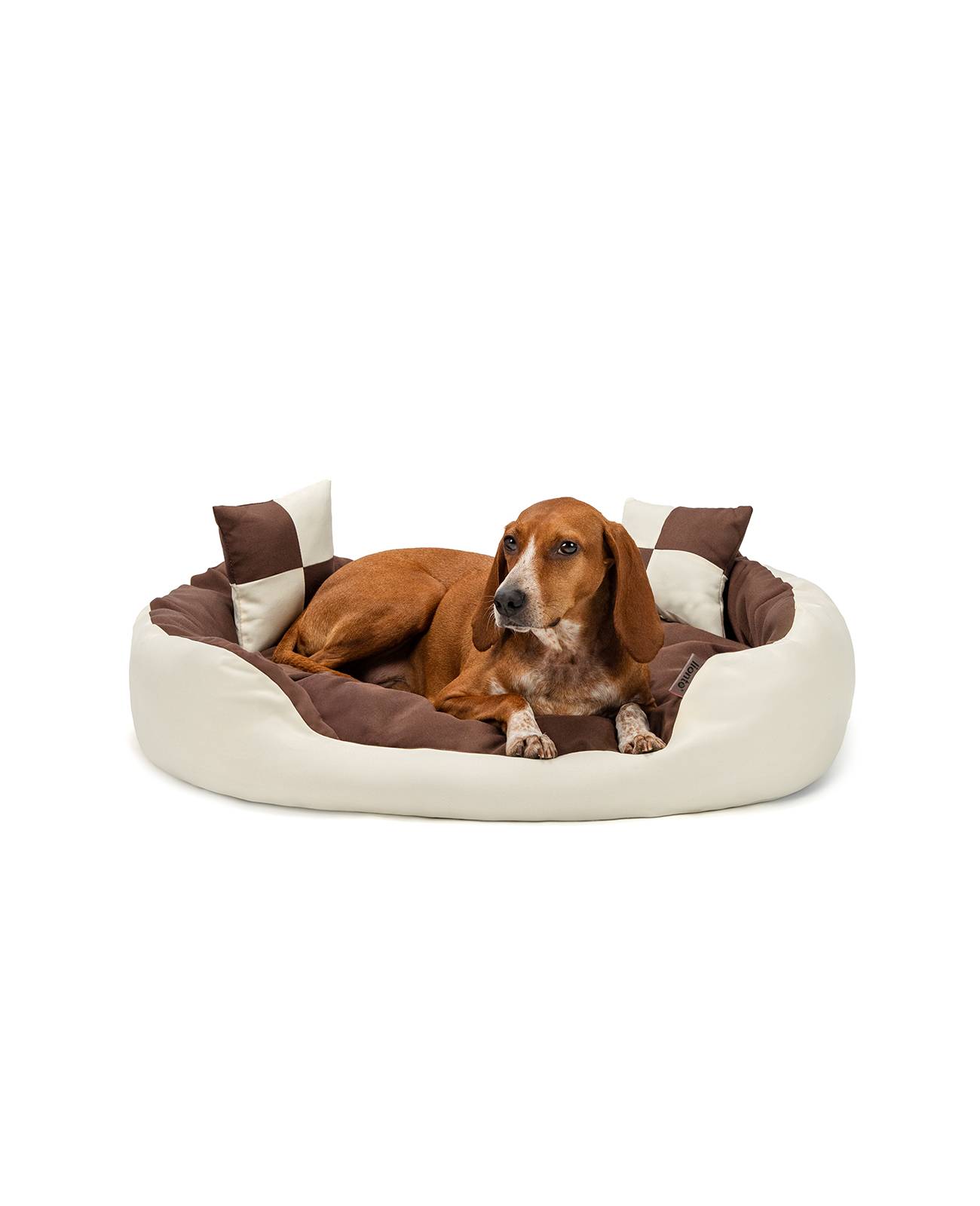 lionto Hundebett, stilvolles 4-in-1 Hundekörbchen, wasserabweisend, kratzfest & pflegeleicht, 85x70 cm, braun/beige
