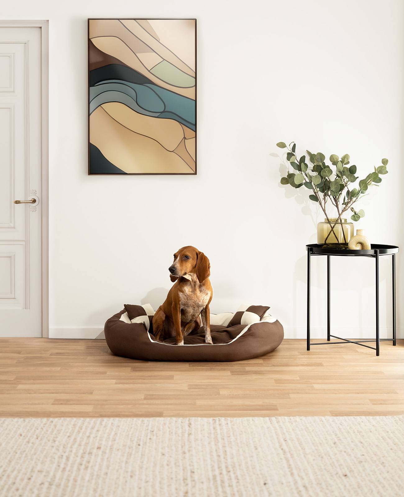 lionto Hundebett, stilvolles 4-in-1 Hundekörbchen, wasserabweisend, kratzfest & pflegeleicht, 85x70 cm, braun/beige