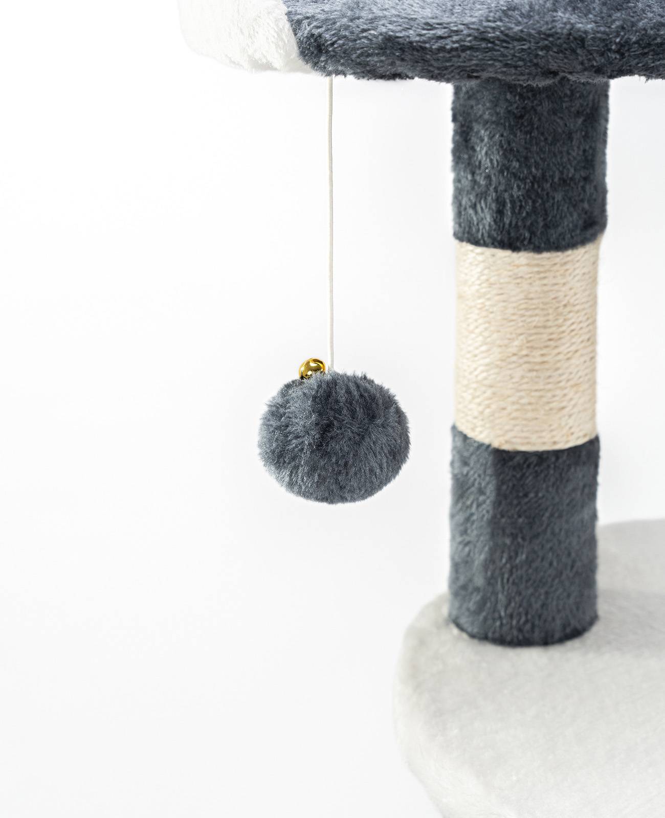 lionto Kratzbaum für Katzen 112 cm hoch, mit Höhle, Sisalseil, Plüschbällen & Wandhalterung, kompakter Kletterbaum, grau/weiß