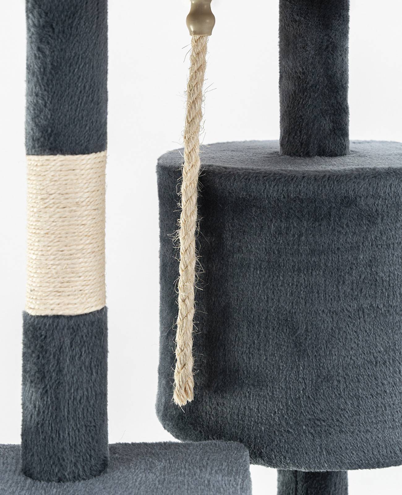 lionto Kratzbaum für Katzen 112 cm hoch, mit Höhle, Sisalseil, Plüschbällen & Wandhalterung, kompakter Kletterbaum, dunkelgrau