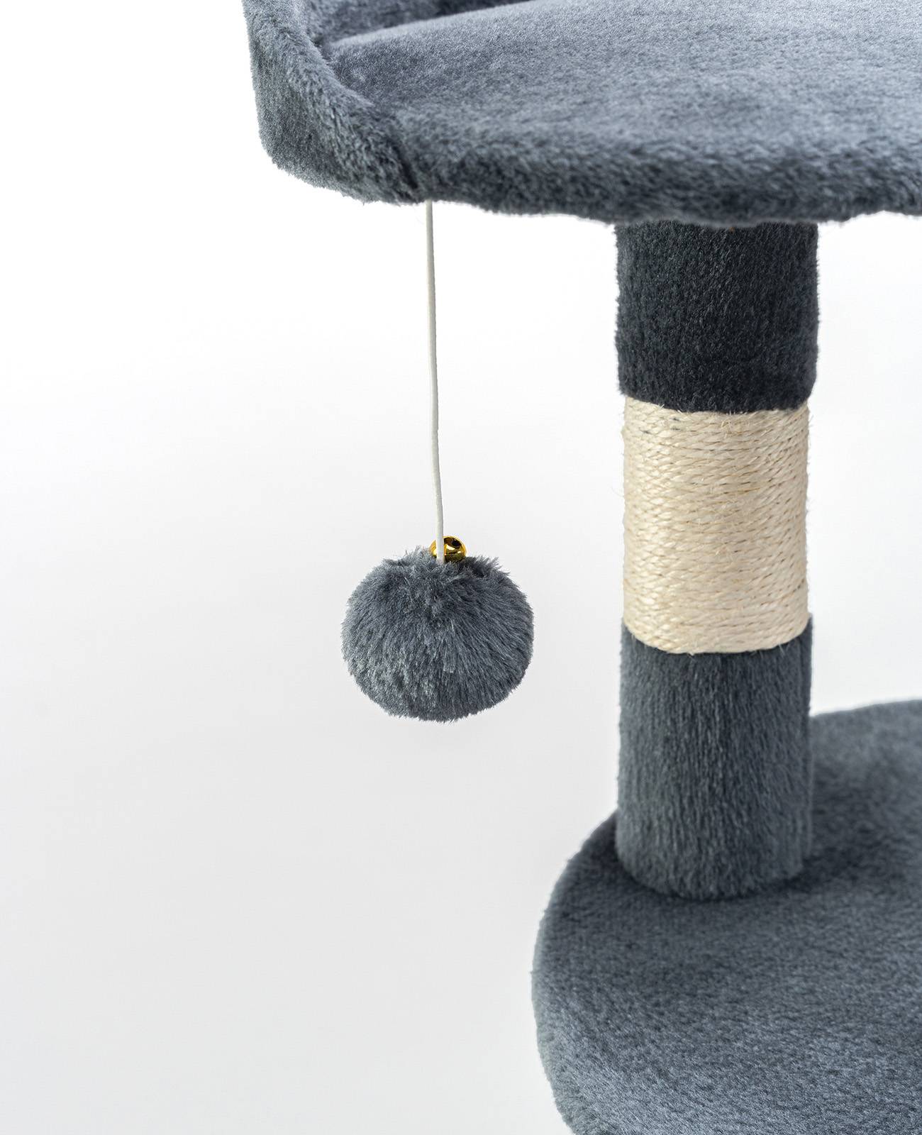 lionto Kratzbaum für Katzen 112 cm hoch, mit Höhle, Sisalseil, Plüschbällen & Wandhalterung, kompakter Kletterbaum, dunkelgrau