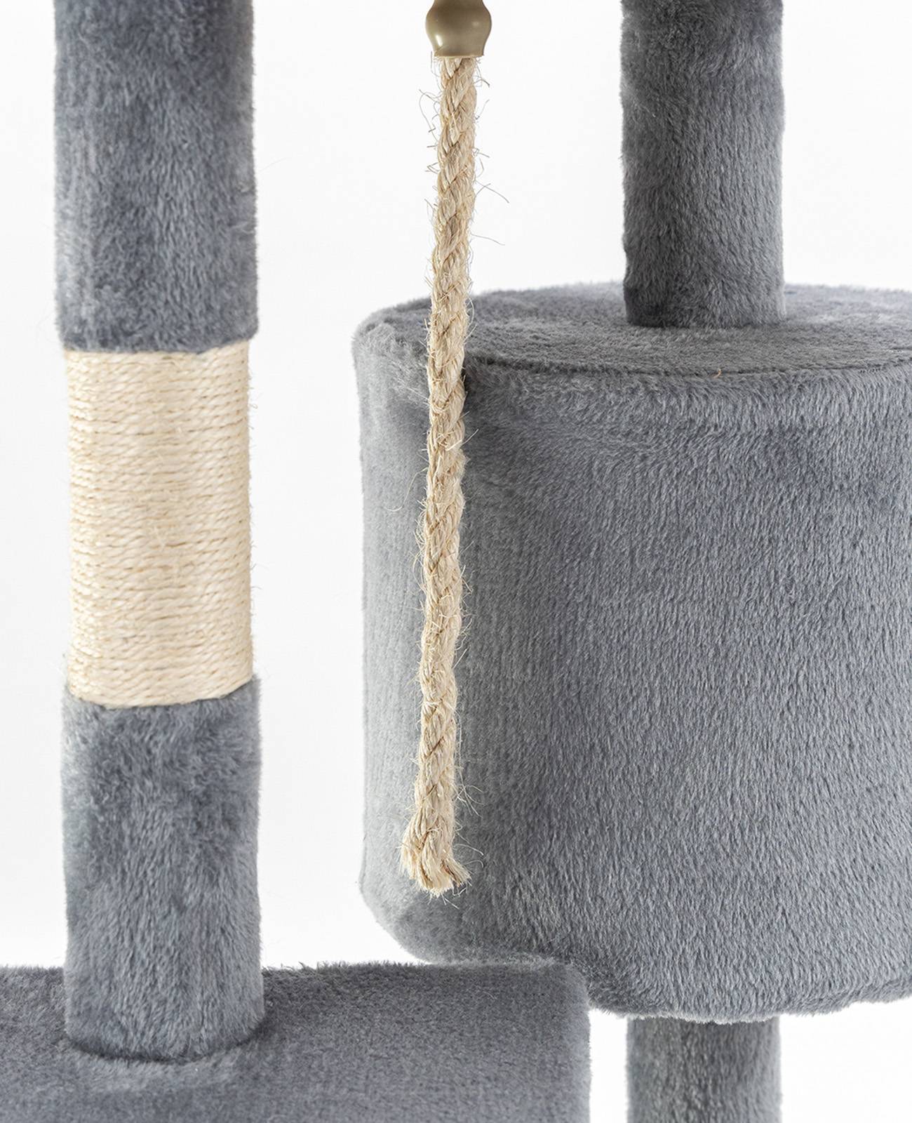 lionto Kratzbaum für Katzen 112 cm hoch, mit Höhle, Sisalseil, Plüschbällen & Wandhalterung, kompakter Kletterbaum, hellgrau