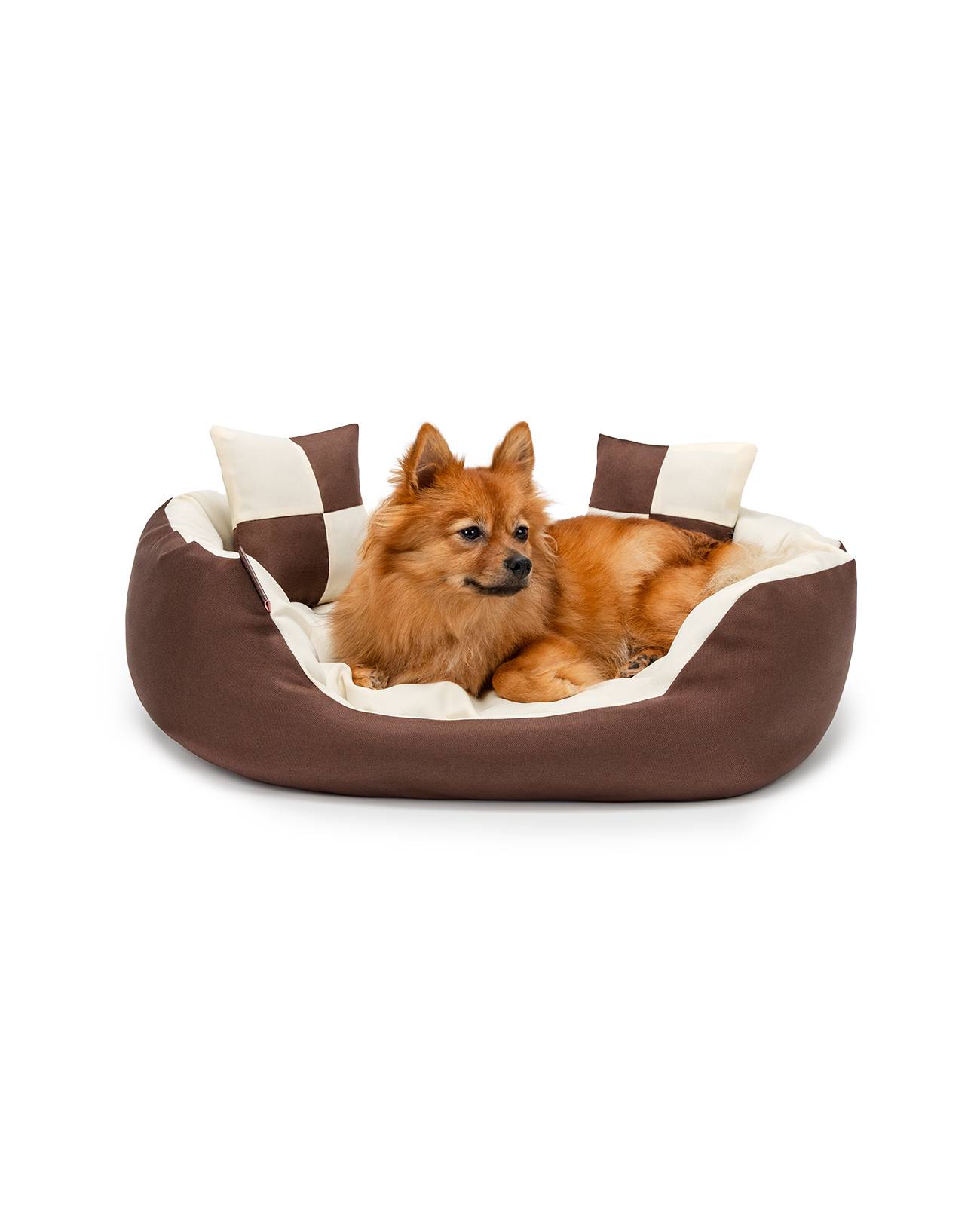 lionto Hundebett, stilvolles 4-in-1 Hundekörbchen, wasserabweisend, kratzfest & pflegeleicht, 65x50 cm, braun/beige