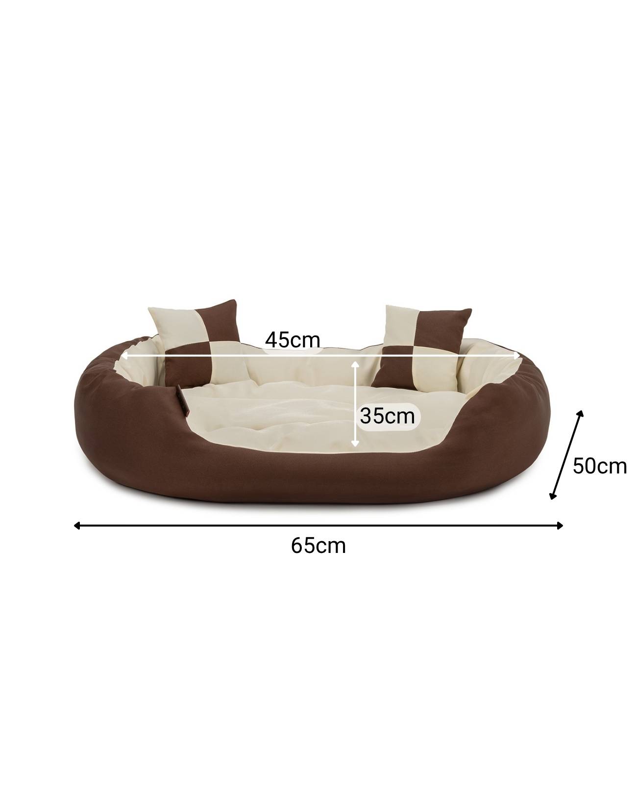 lionto Hundebett, stilvolles 4-in-1 Hundekörbchen, wasserabweisend, kratzfest & pflegeleicht, 65x50 cm, braun/beige