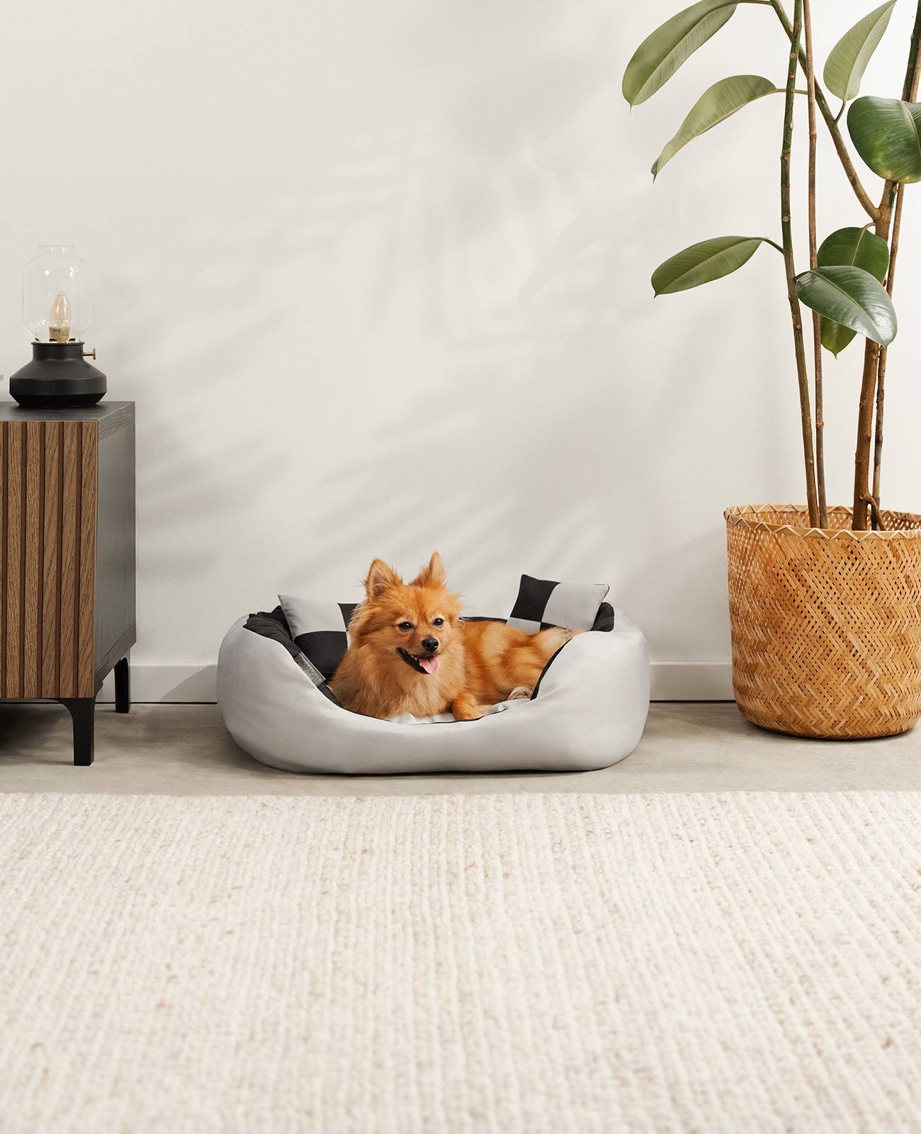 lionto Hundebett, stilvolles 4-in-1 Hundekörbchen, wasserabweisend, kratzfest & pflegeleicht, 65x50 cm, grau/schwarz