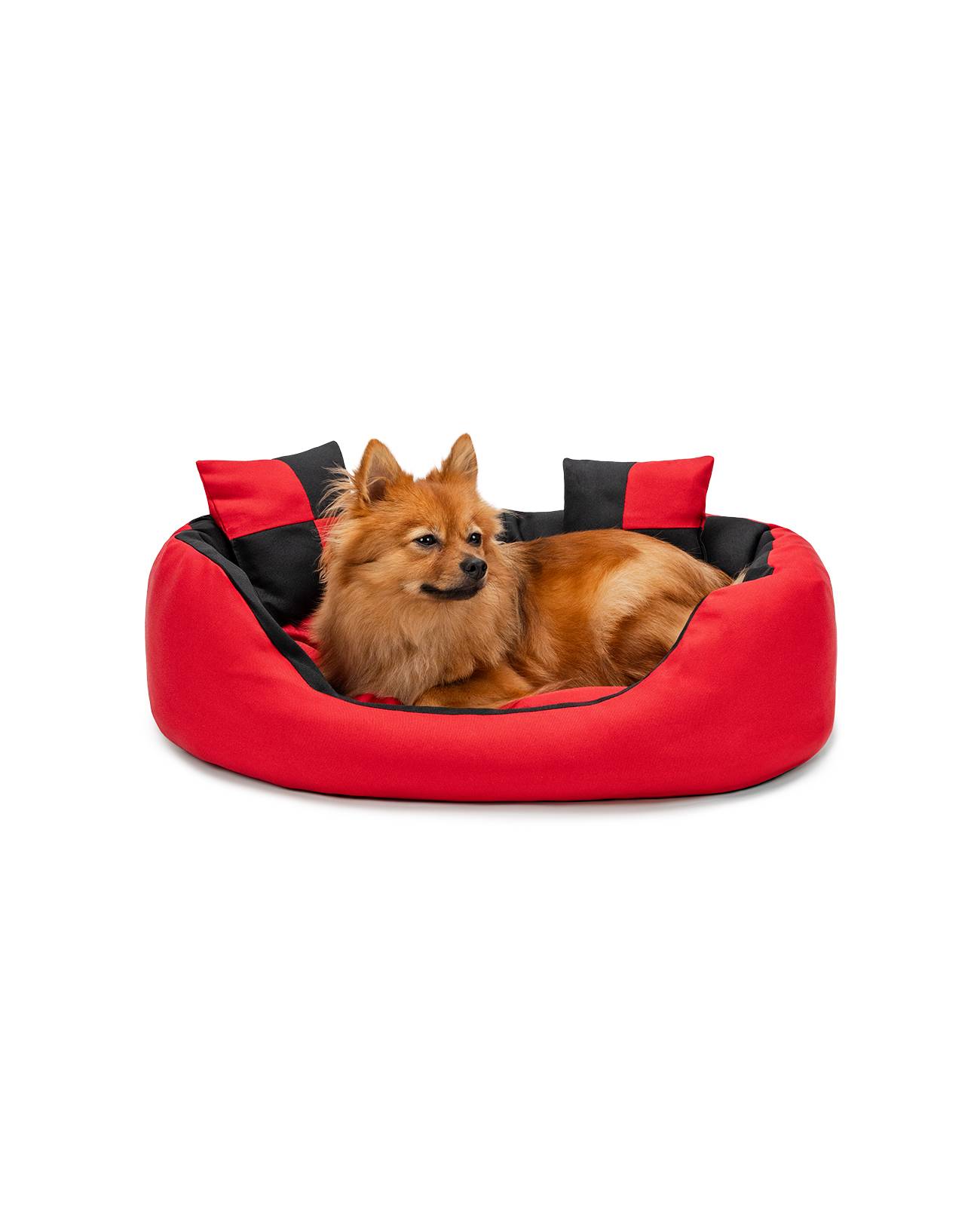 lionto Hundebett, stilvolles 4-in-1 Hundekörbchen, wasserabweisend, kratzfest & pflegeleicht, 65x50 cm, rot/schwarz