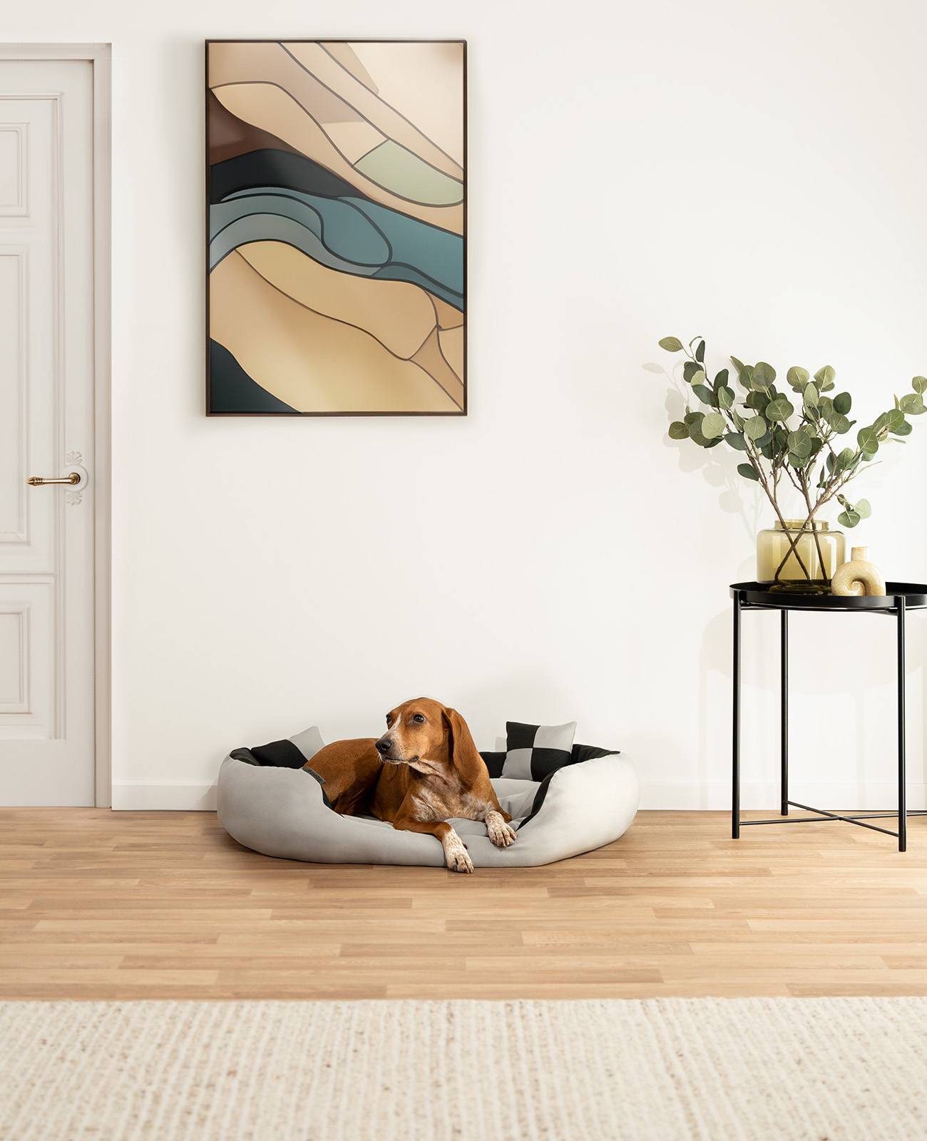 lionto Hundebett, stilvolles 4-in-1 Hundekörbchen, wasserabweisend, kratzfest & pflegeleicht, 85x70 cm, grau/schwarz