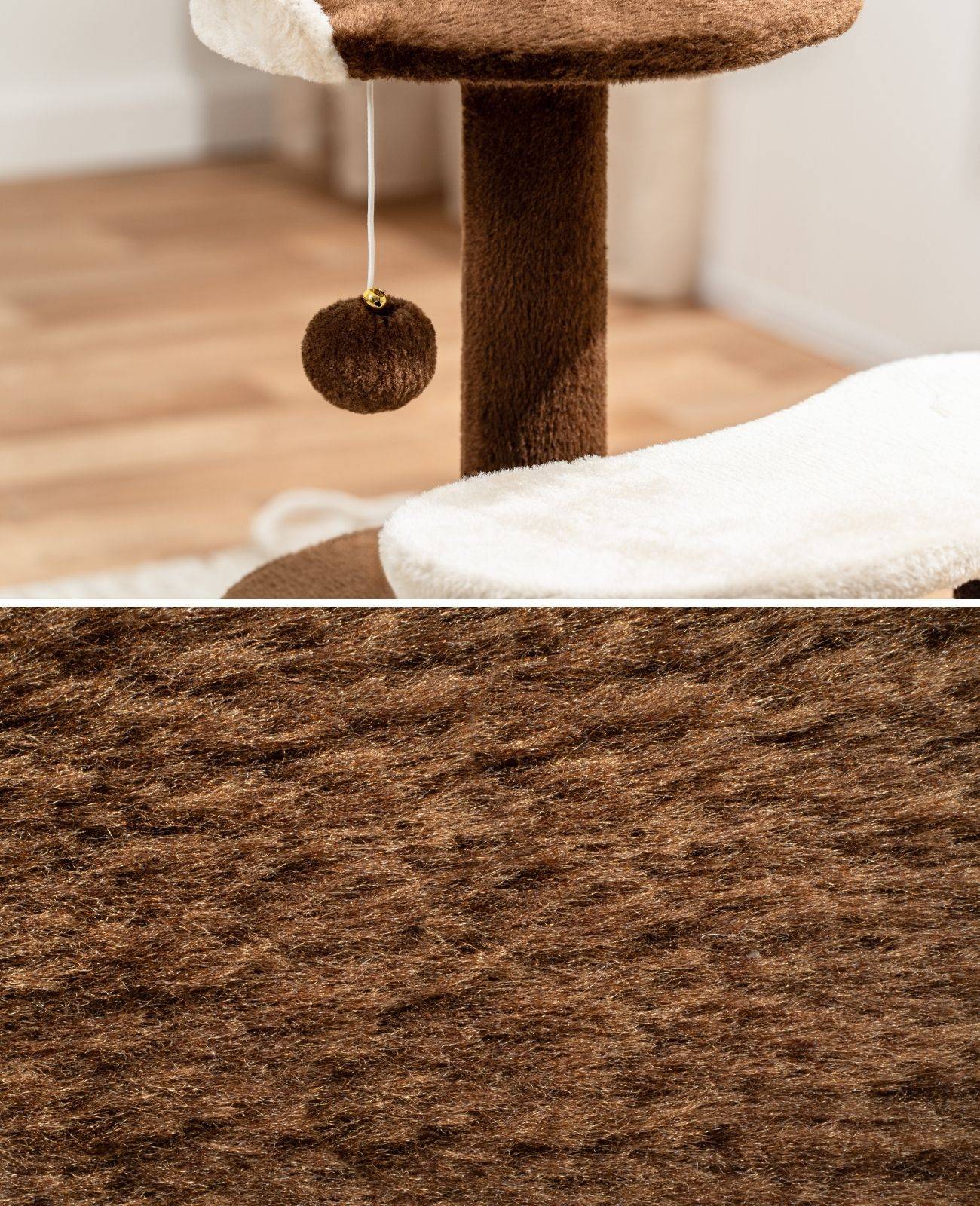 lionto Kratz- & Spielbaum, 65 cm stabiler Katzenbaum mit Sisalstämmen, Plüschhöhle & Spielball, ideal für kleine Katzen, braun/beige