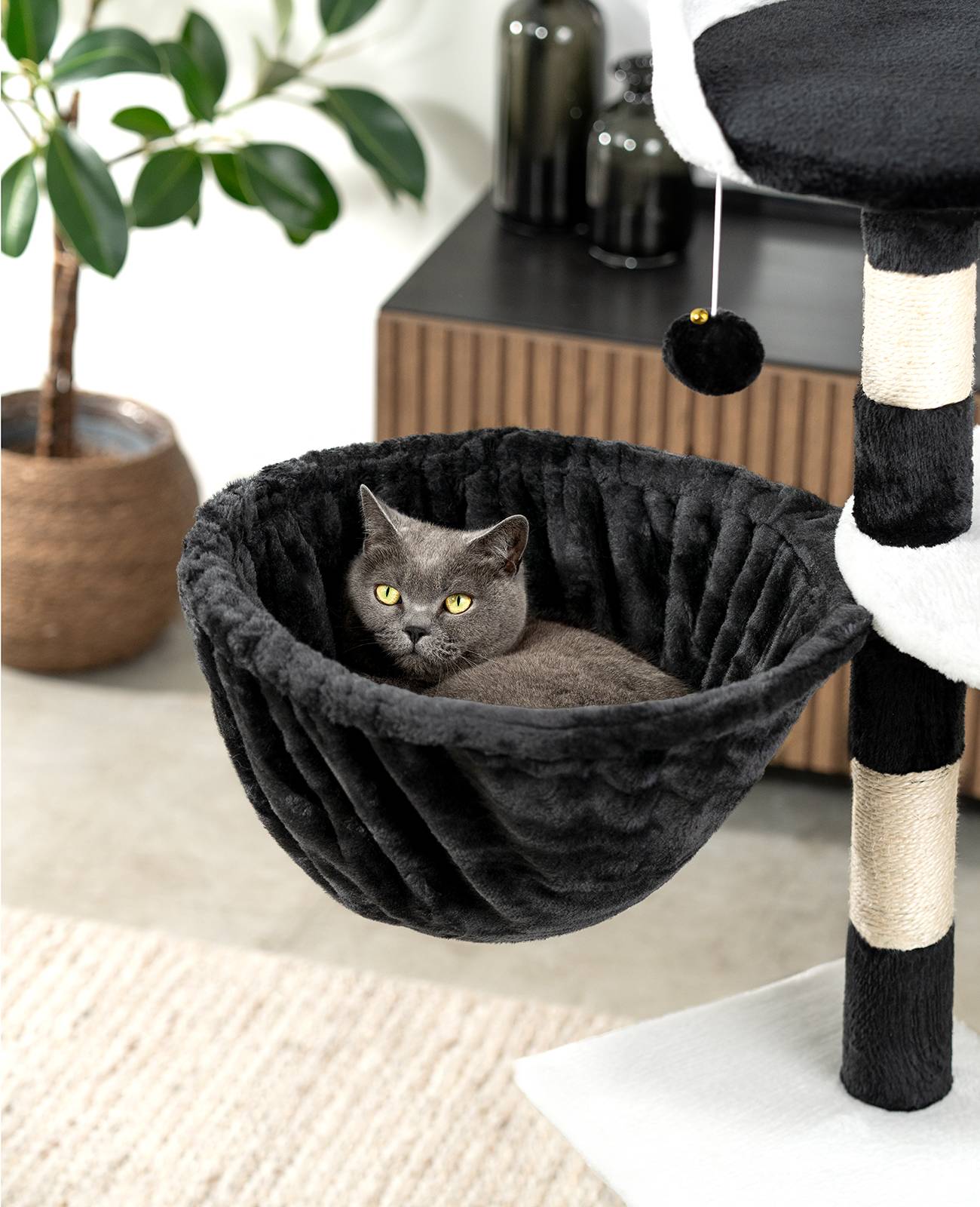 lionto Liegemulde für Kratzbäume, Liegefläche mit stabilem Metallrahmen & Stoffbezug, 40 cm Durchmesser, 25 cm Tiefe, schwarz