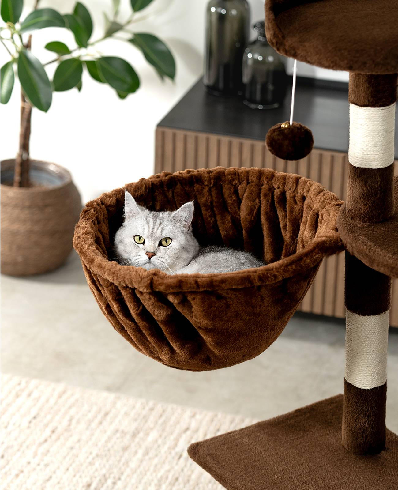 lionto 2er Set Liegemulde für Kratzbäume, Liegefläche mit stabilem Metallrahmen & Stoffbezug, 40 cm Durchmesser, 25 cm Tiefe, braun