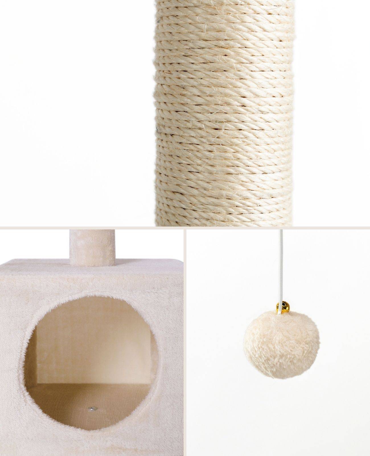 lionto Katzenkratzbaum, 85 cm kompakter Kratz- & Spielbaum mit Höhle, 2 Plateaus, Plüschball & Sisalstämmen, mit Wandhalterung, beige