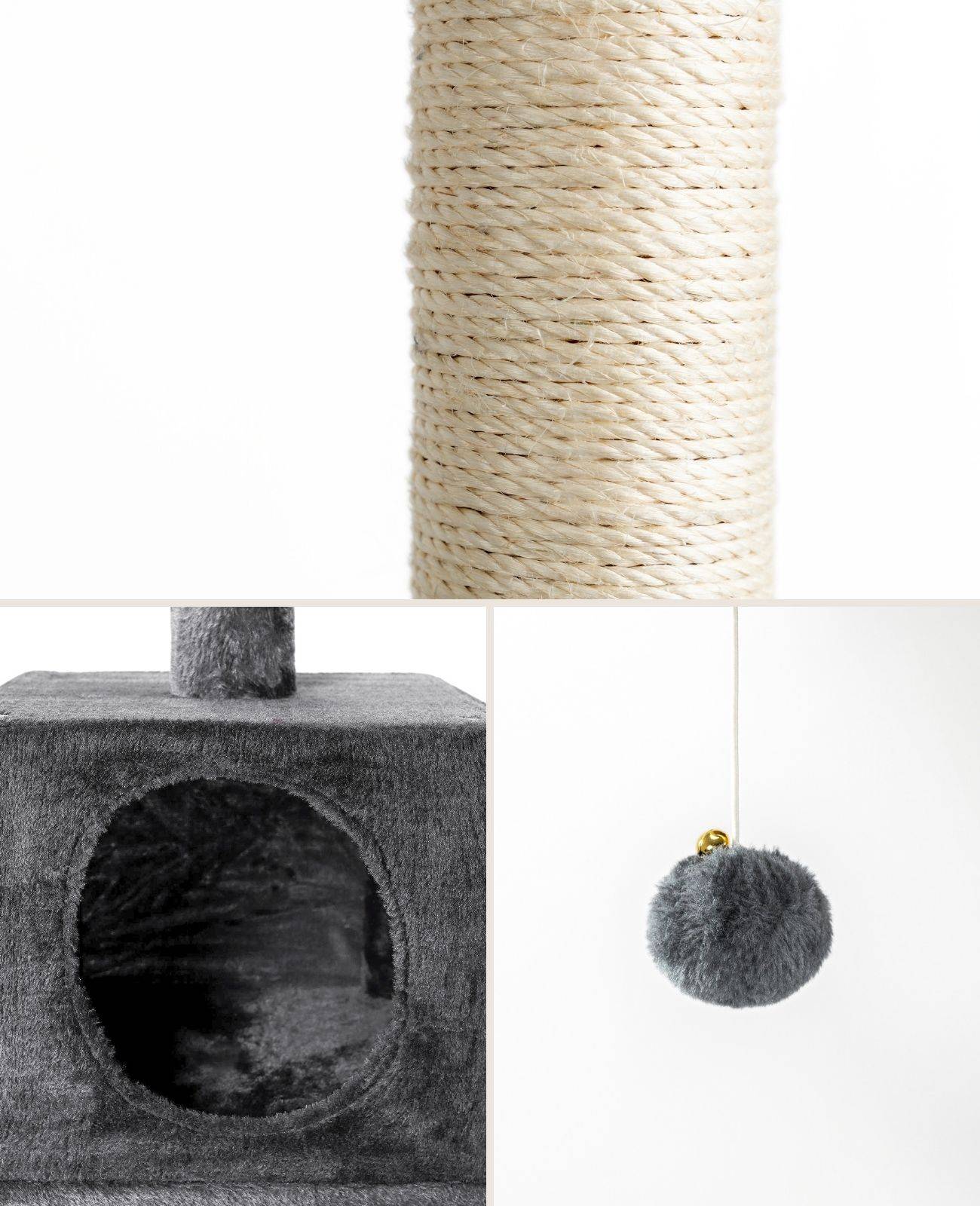 lionto Katzenkratzbaum, 85 cm kompakter Kratz- & Spielbaum mit Höhle, 2 Plateaus, Plüschball & Sisalstämmen, mit Wandhalterung, dunkelgrau