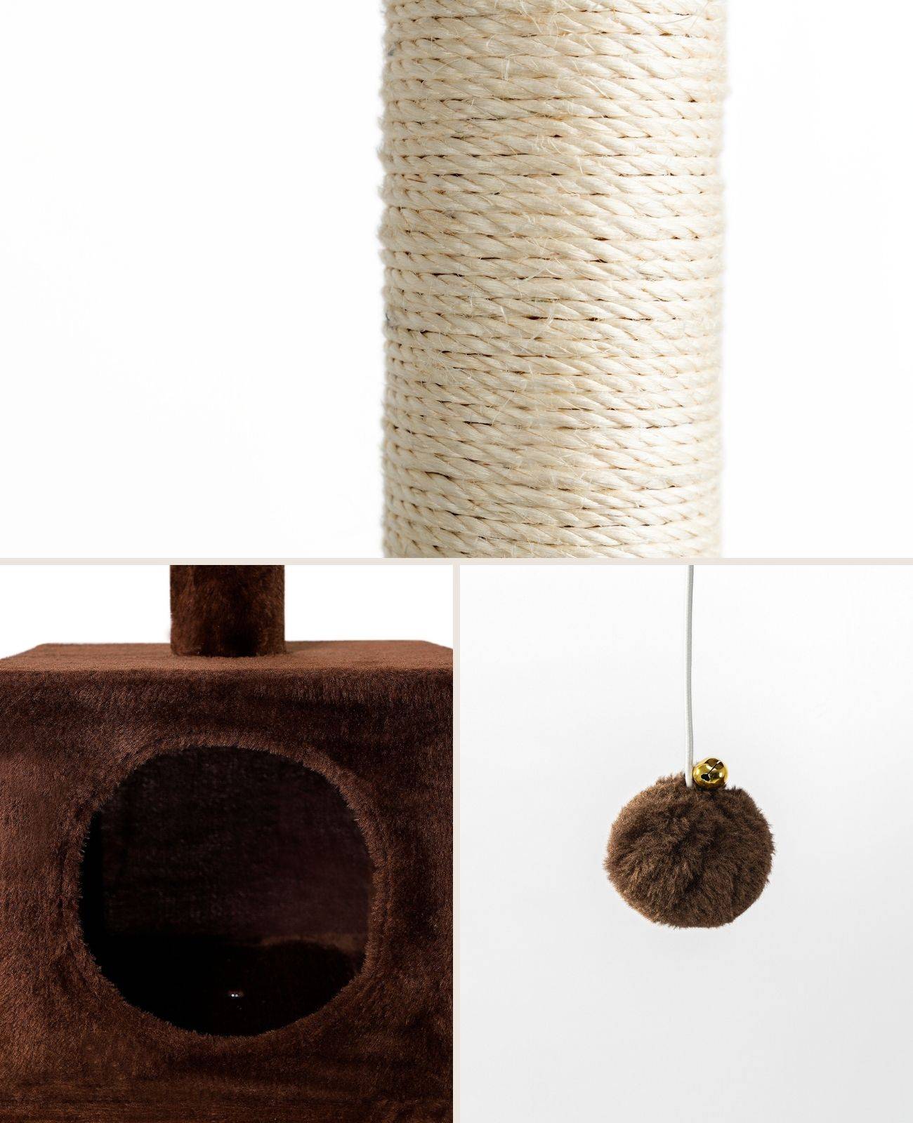 lionto Katzenkratzbaum, 85 cm kompakter Kratz- & Spielbaum mit Höhle, 2 Plateaus, Plüschball & Sisalstämmen, mit Wandhalterung, braun