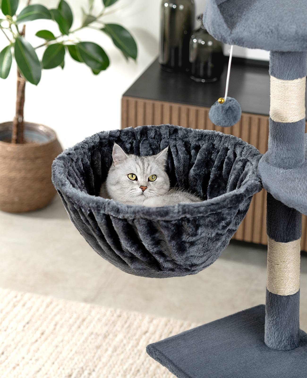 lionto Liegemulde für Kratzbäume, Liegefläche mit stabilem Metallrahmen & Stoffbezug, 40 cm Durchmesser, 25 cm Tiefe, grau