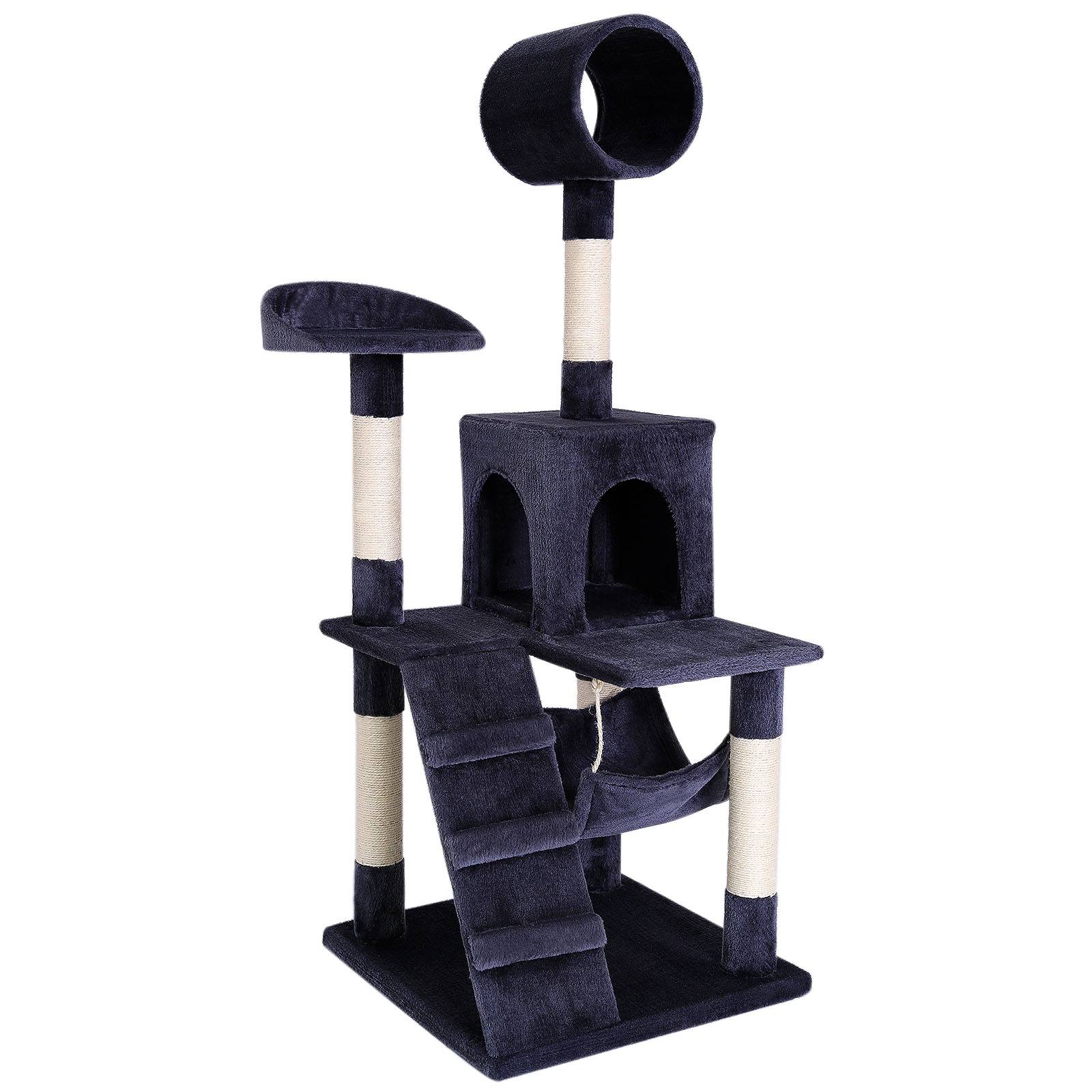lionto Kratzbaum, stilvoller 133 cm Katzenbaum mit Plüschbezug, robusten Sisalstämmen & vielseitigen Liegeflächen, dunkelgrau