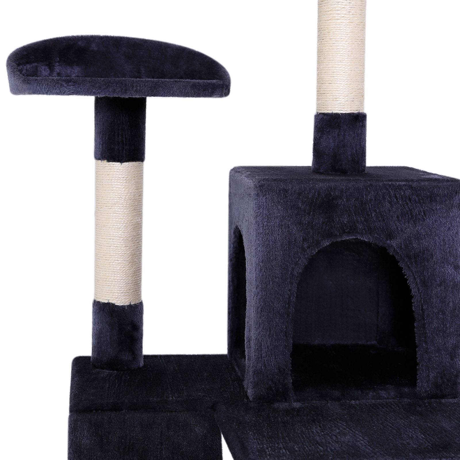 lionto Kratzbaum, stilvoller 133 cm Katzenbaum mit Plüschbezug, robusten Sisalstämmen & vielseitigen Liegeflächen, dunkelgrau