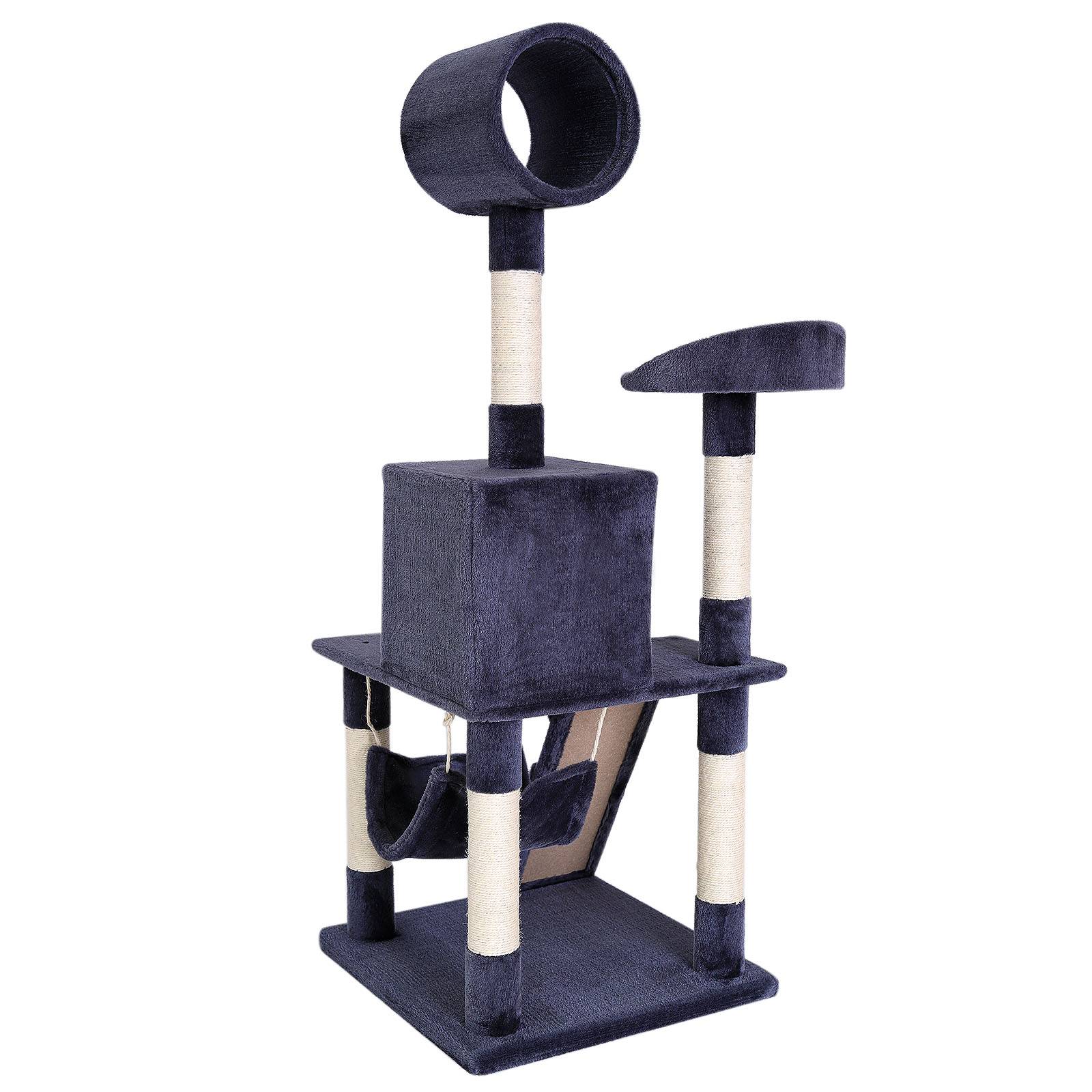 lionto Kratzbaum, stilvoller 133 cm Katzenbaum mit Plüschbezug, robusten Sisalstämmen & vielseitigen Liegeflächen, dunkelgrau