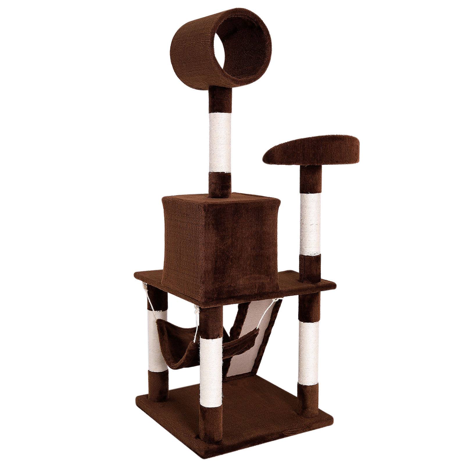 lionto Kratzbaum, stilvoller 133 cm Katzenbaum mit Plüschbezug, robusten Sisalstämmen & vielseitigen Liegeflächen, braun