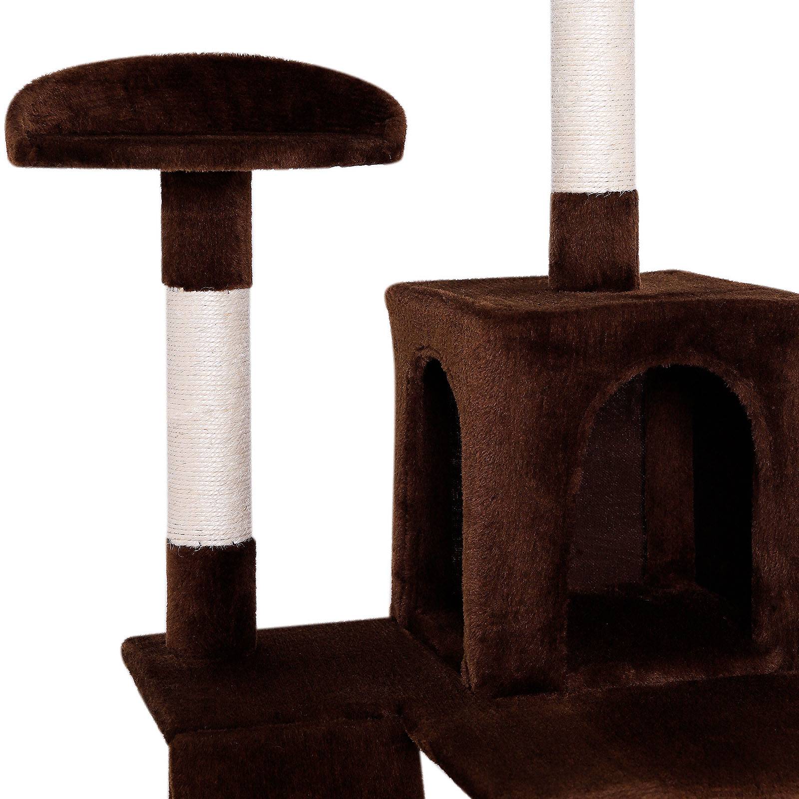 lionto Kratzbaum, stilvoller 133 cm Katzenbaum mit Plüschbezug, robusten Sisalstämmen & vielseitigen Liegeflächen, braun
