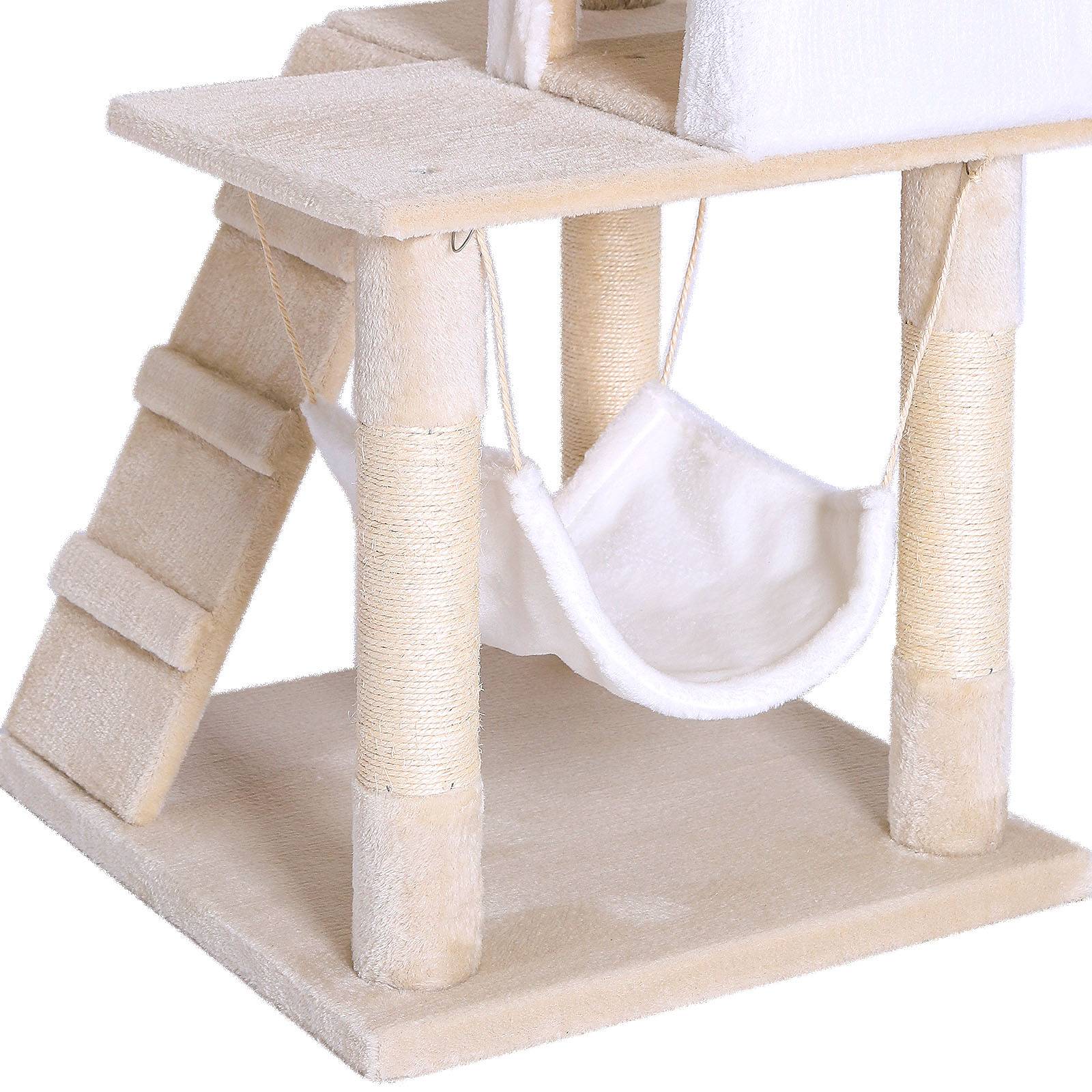 lionto Kratzbaum, stilvoller 133 cm Katzenbaum mit Plüschbezug, robusten Sisalstämmen & vielseitigen Liegeflächen, beige/weiß