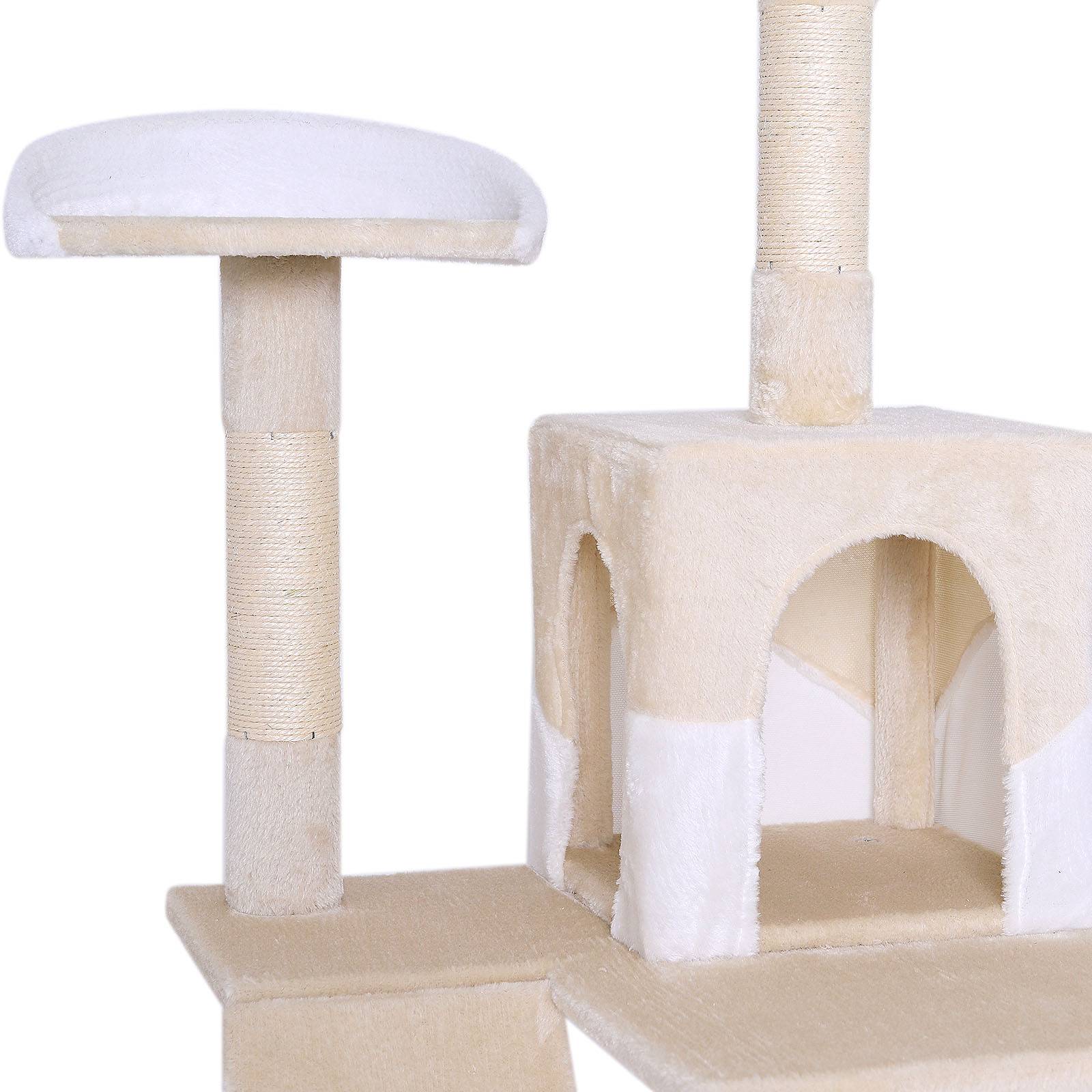 lionto Kratzbaum, stilvoller 133 cm Katzenbaum mit Plüschbezug, robusten Sisalstämmen & vielseitigen Liegeflächen, beige/weiß