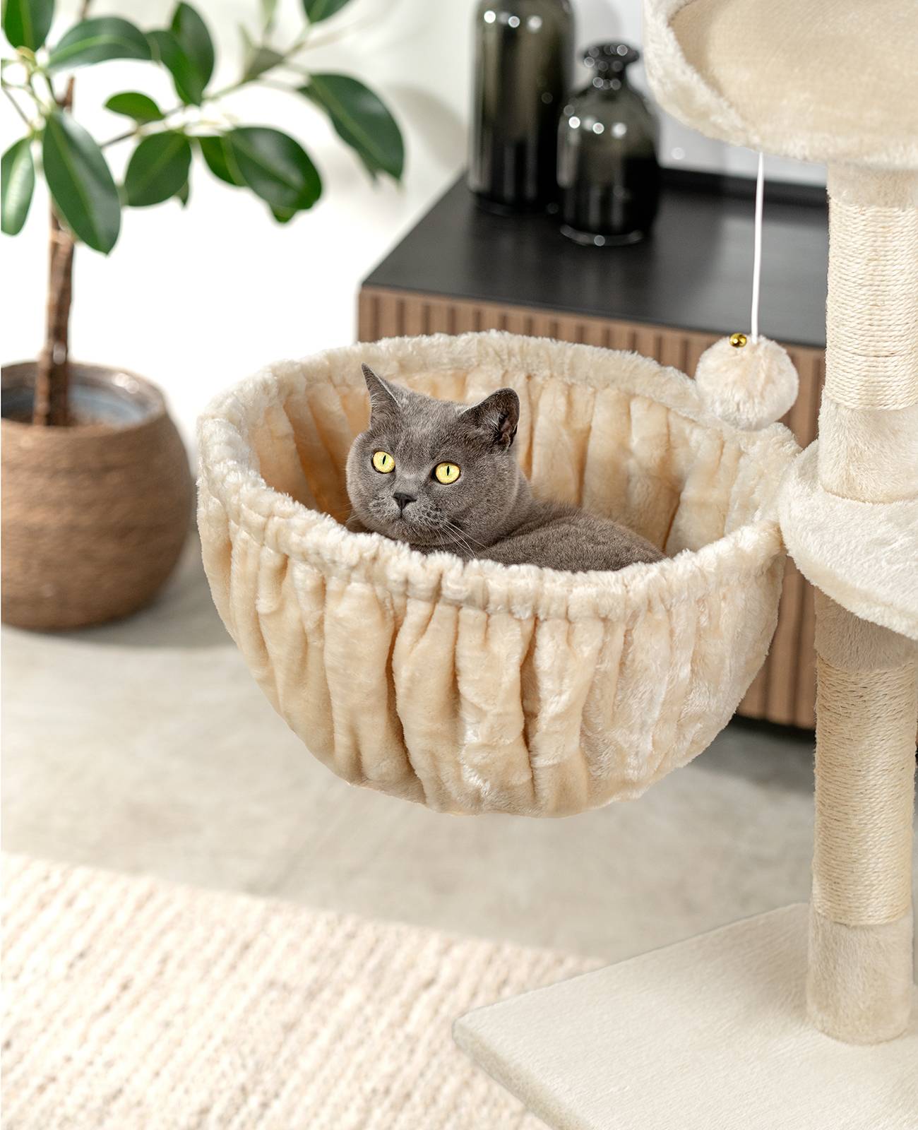 lionto 2er Set Liegemulde für Kratzbäume, Liegefläche mit stabilem Metallrahmen & Stoffbezug, 40 cm Durchmesser, 25 cm Tiefe, beige