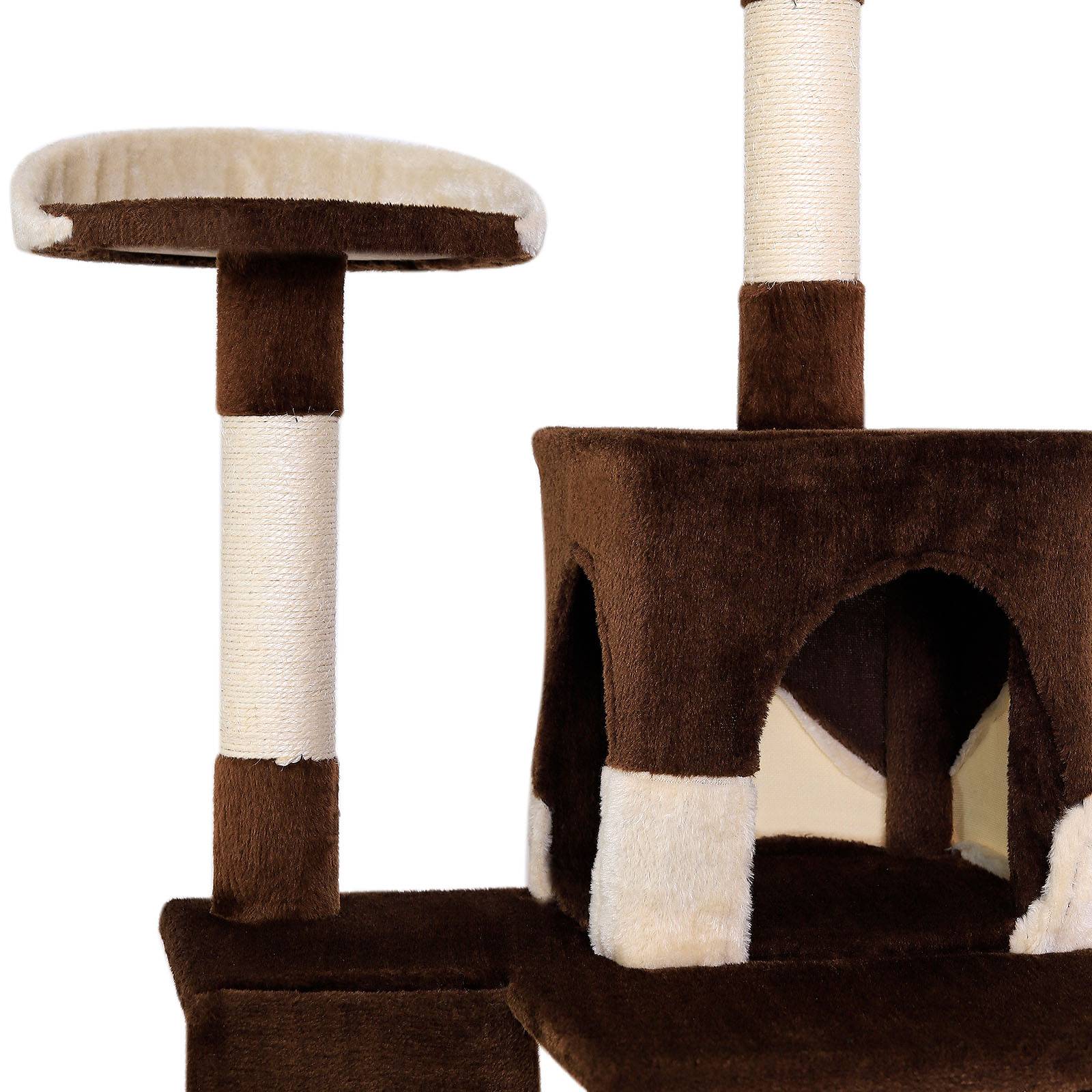 lionto Kratzbaum, stilvoller 133 cm Katzenbaum mit Plüschbezug, robusten Sisalstämmen & vielseitigen Liegeflächen, braun/beige