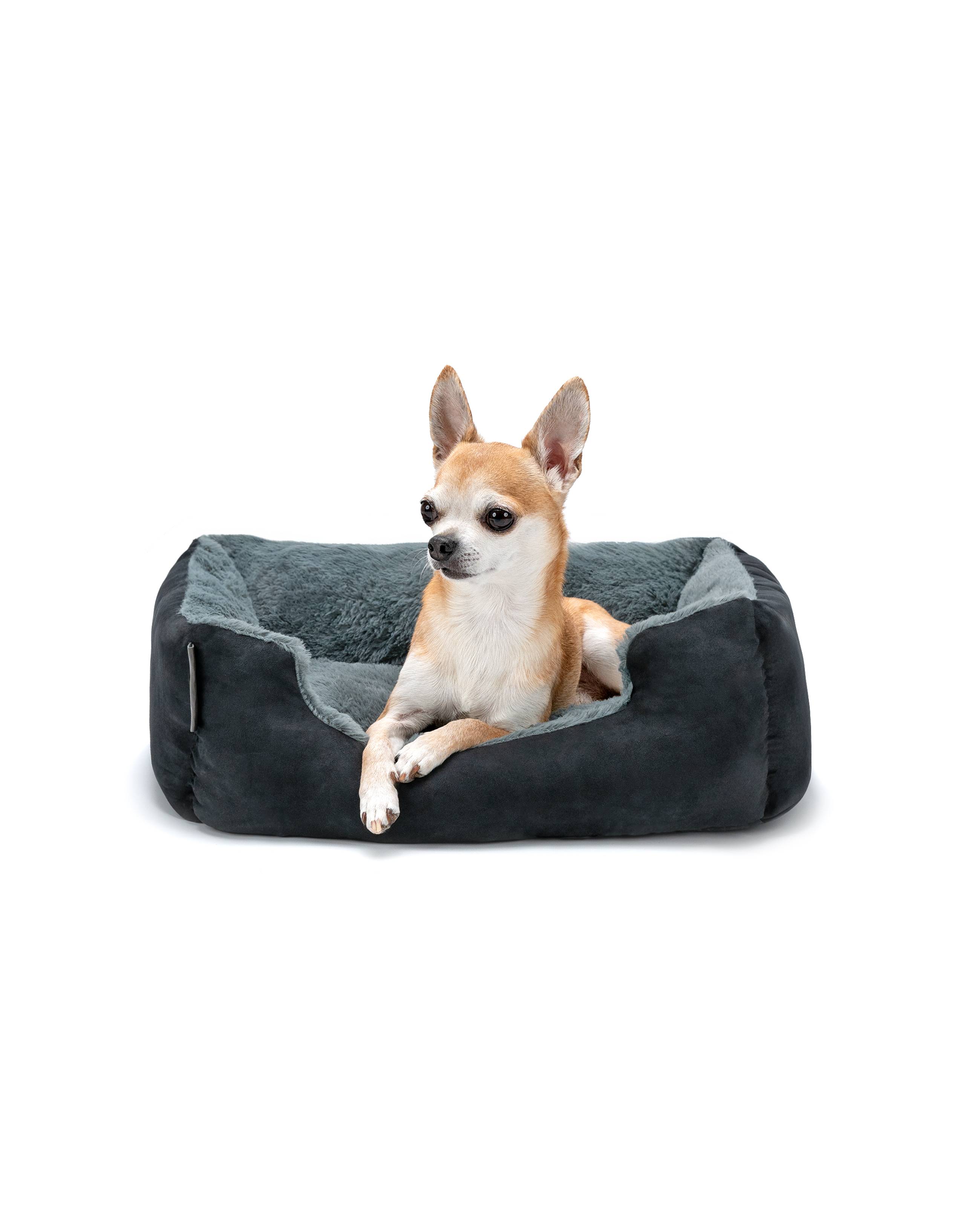 lionto Hundebett, weiches Kuschelbett mit herausnehmbarem Wendekissen & Anti-Rutsch-Boden, 50x37 cm, schwarz/grau