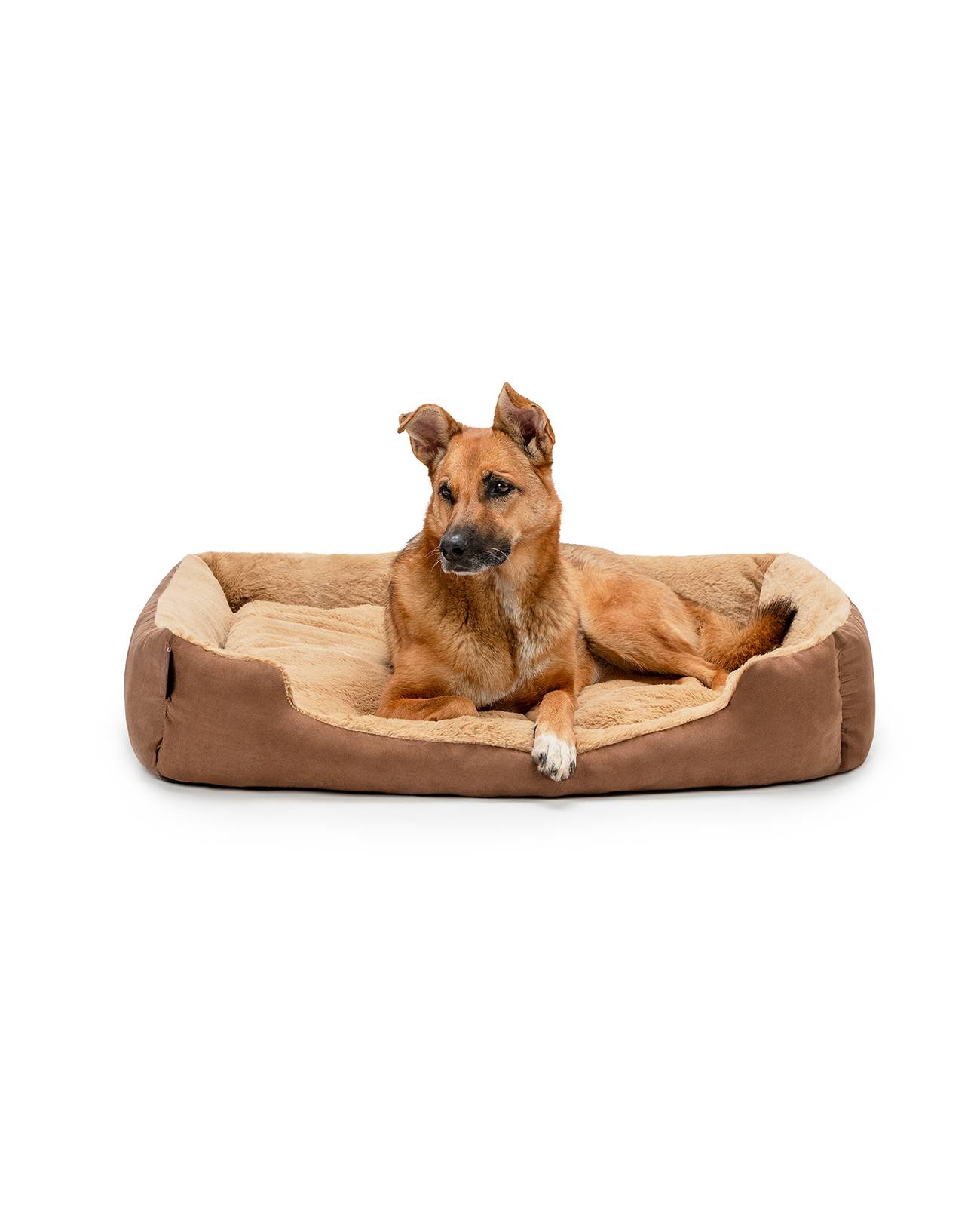 lionto Hundebett, weiches Kuschelbett mit herausnehmbarem Wendekissen & Anti-Rutsch-Boden, 90x70 cm, braun/beige