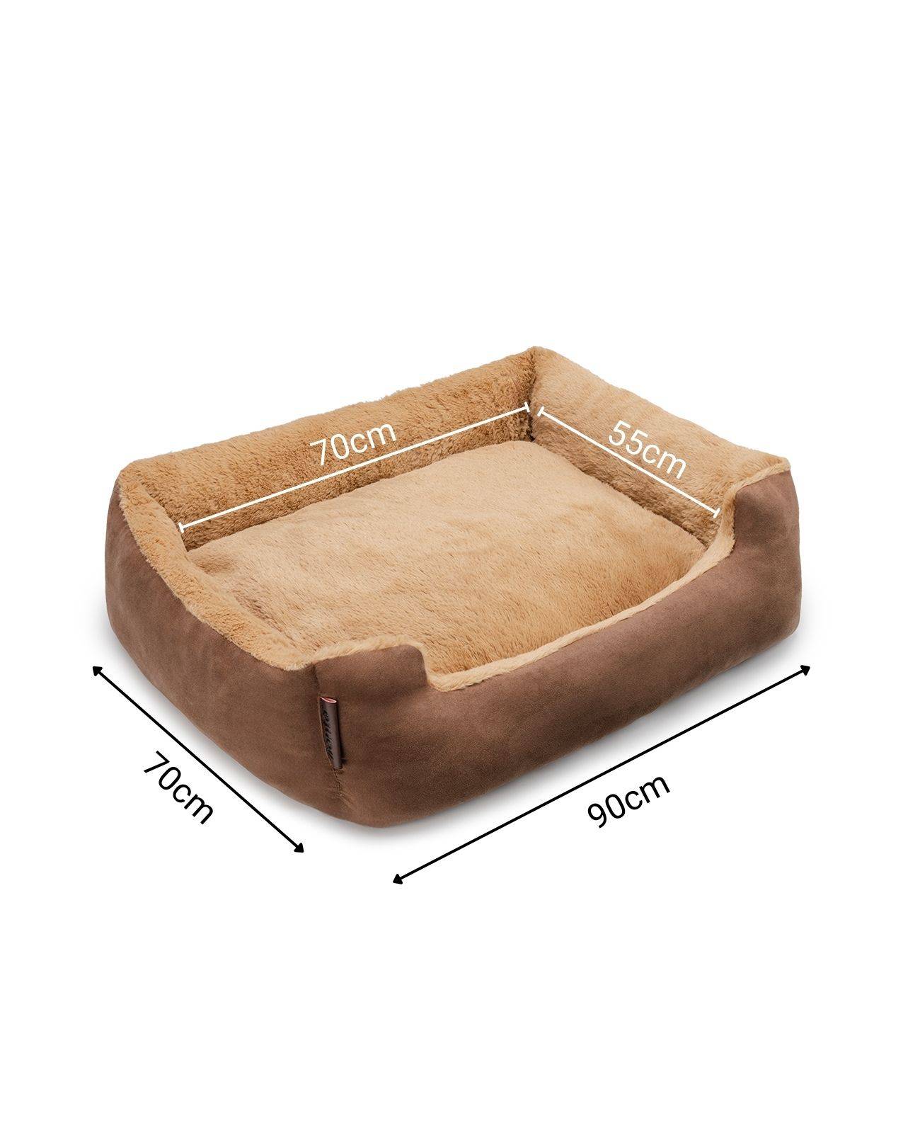 lionto Hundebett, weiches Kuschelbett mit herausnehmbarem Wendekissen & Anti-Rutsch-Boden, 90x70 cm, braun/beige