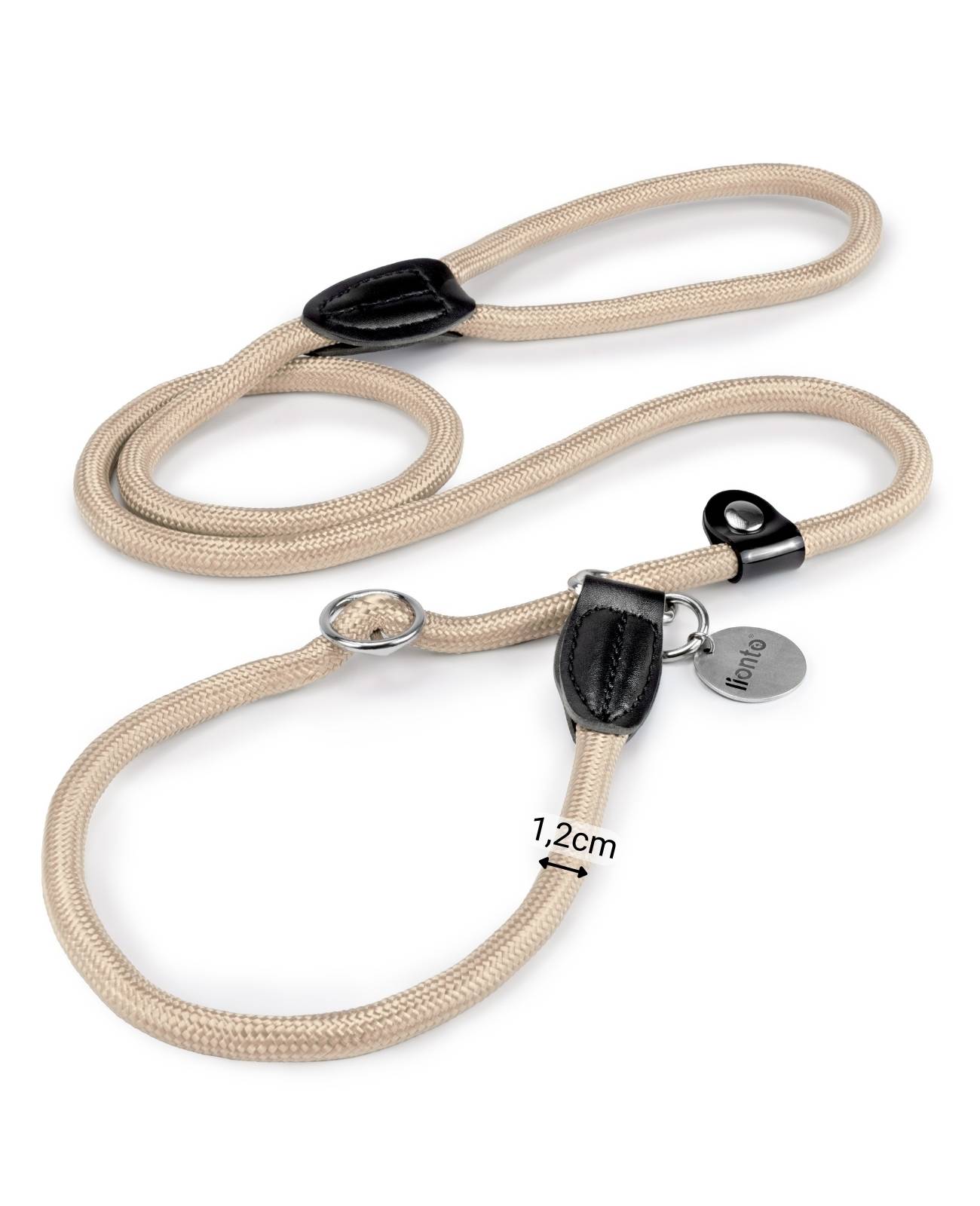 lionto Retrieverleine, sicher, stylisch & vegan, mit Zugbegrenzung & Stopper für sanftes Hundetraining, 170 cm, beige
