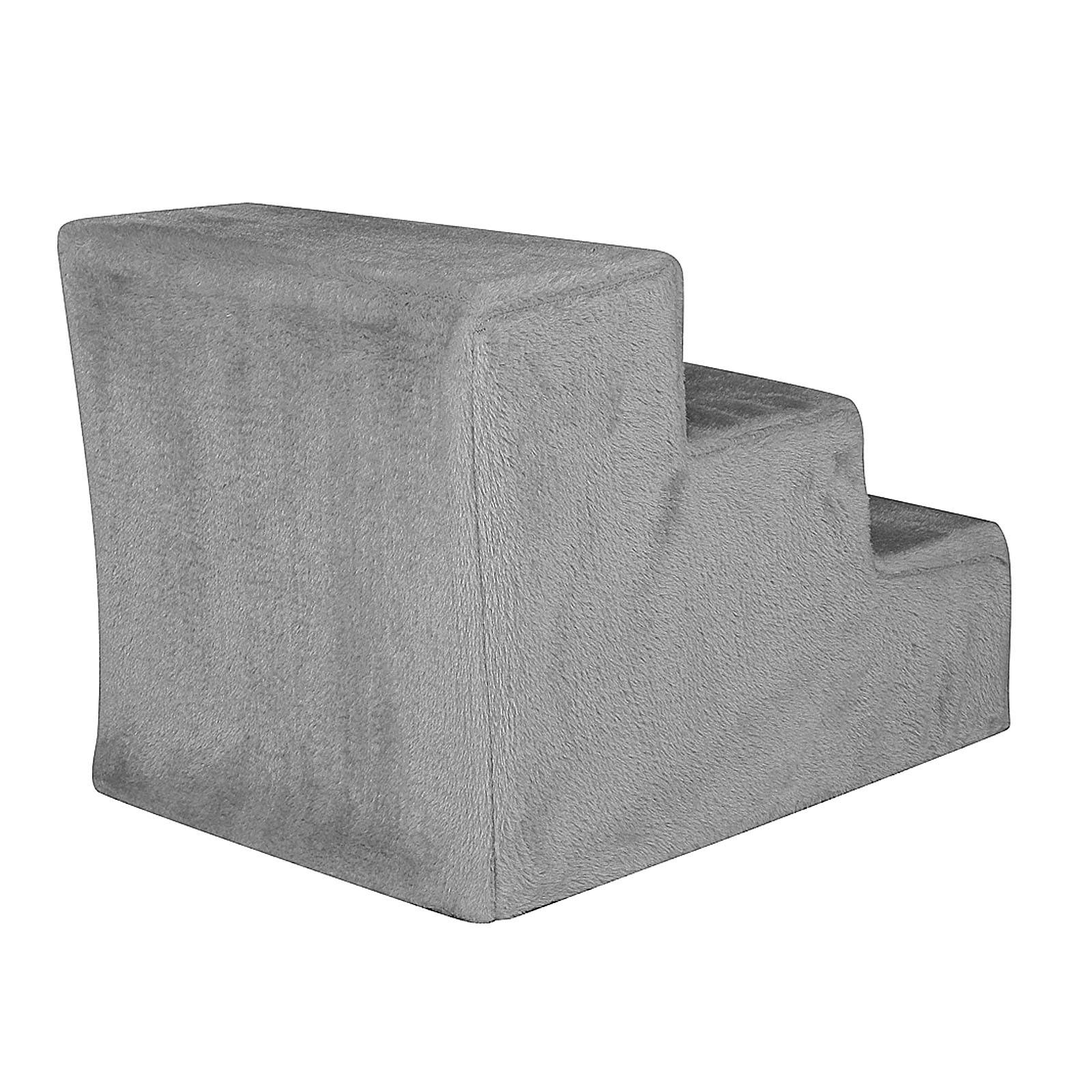 lionto Hundetreppe, weich gepolstert & gelenkschonend, rutschfest & stabil, mit abnehmbarem Plüschbezug, 46x36x34 cm, hellgrau