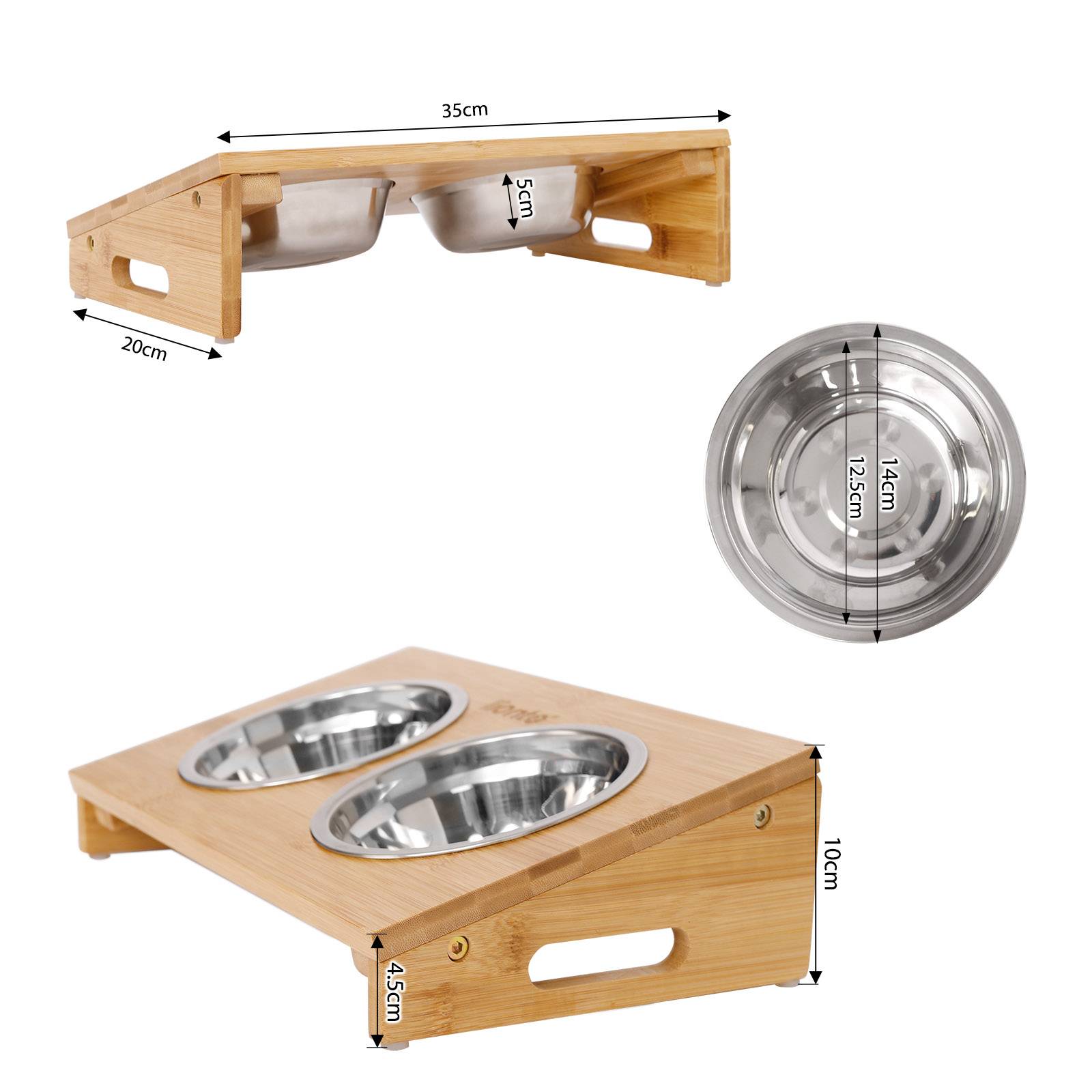 lionto Katzennapfständer aus Bambus, ergonomische Futterstation, 2 Edelstahlnäpfen & Anti-Rutsch-Pads, pflegeleicht (2×0,25 L)