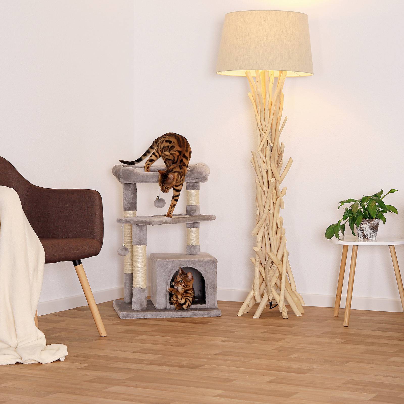 lionto Katzenkratzbaum 75 cm mit Höhle, Liegebett & Sisalfläche, kompakt & stabil, ideal für Spiel, Ruhe & Krallenpflege, hellgrau