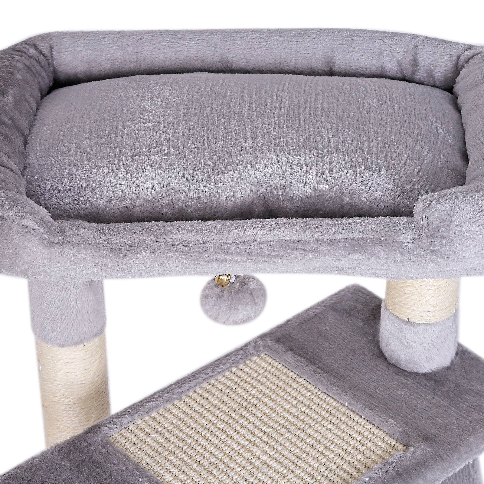 lionto Katzenkratzbaum 75 cm mit Höhle, Liegebett & Sisalfläche, kompakt & stabil, ideal für Spiel, Ruhe & Krallenpflege, hellgrau