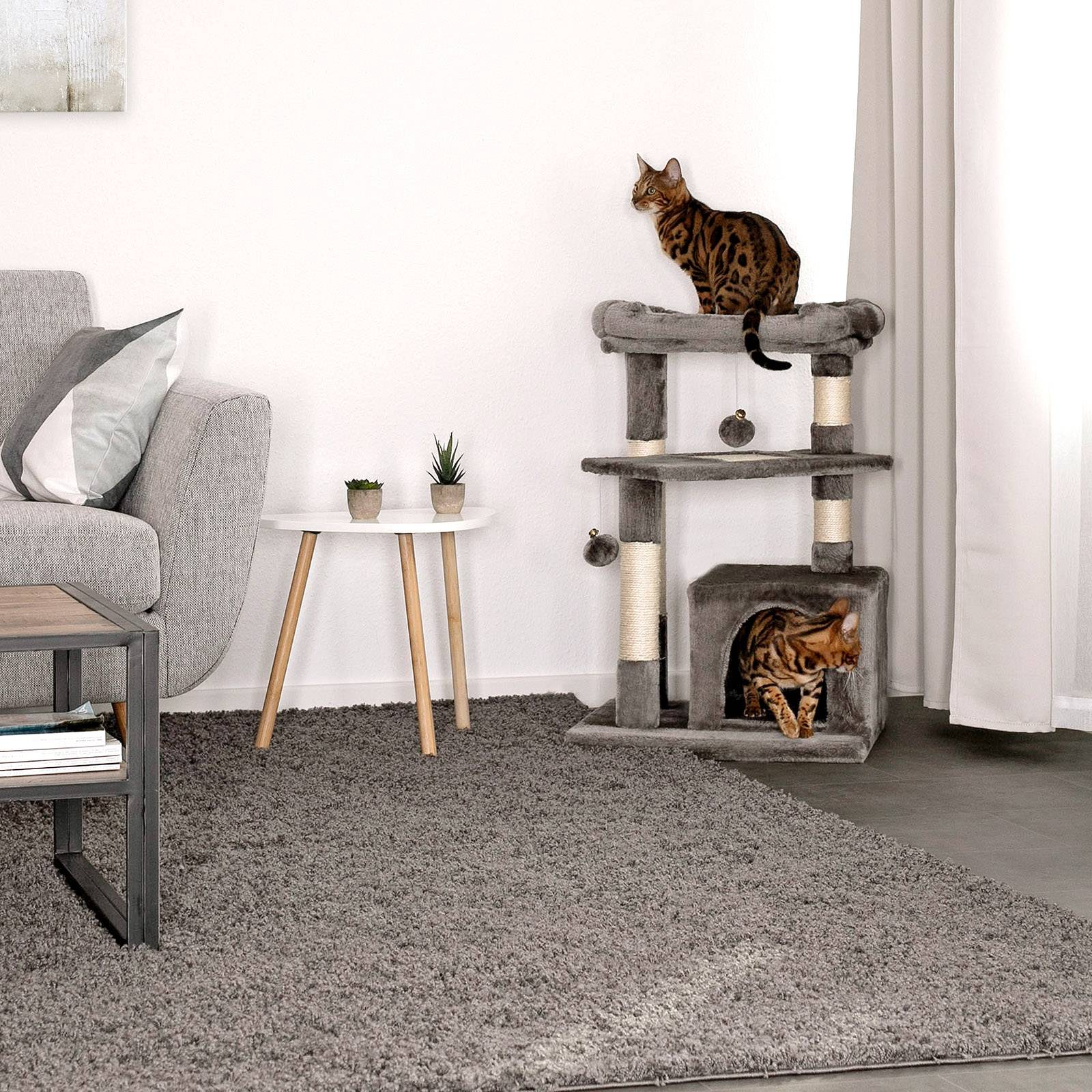 lionto Katzenkratzbaum 75 cm mit Höhle, Liegebett & Sisalfläche, kompakt & stabil, ideal für Spiel, Ruhe & Krallenpflege, dunkelgrau