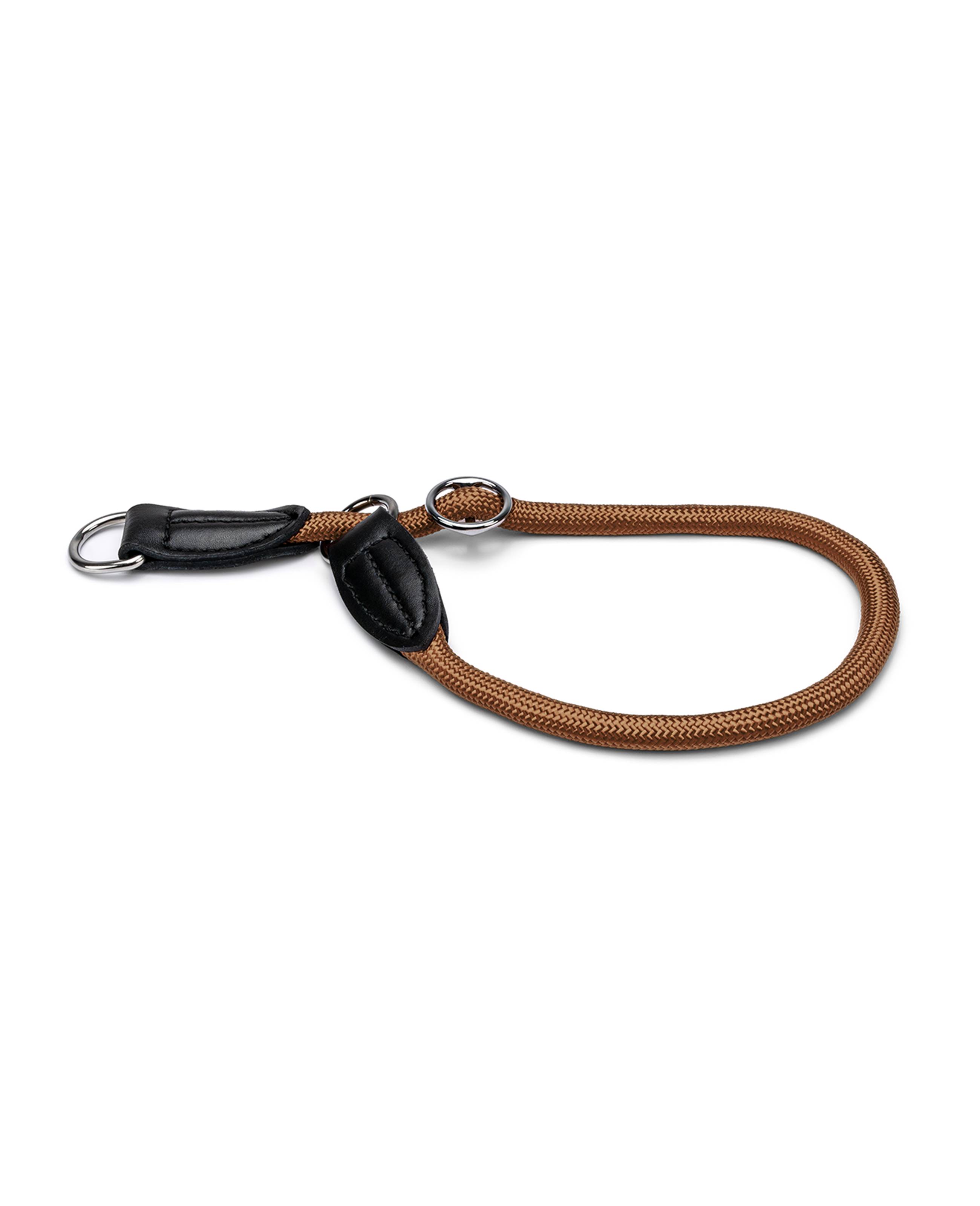 lionto Zugstopp-Halsband, verstellbar & leicht, Retrieverhalsband aus Nylon mit Stoppring, Länge 60 cm, Durchmesser 1 cm, braun