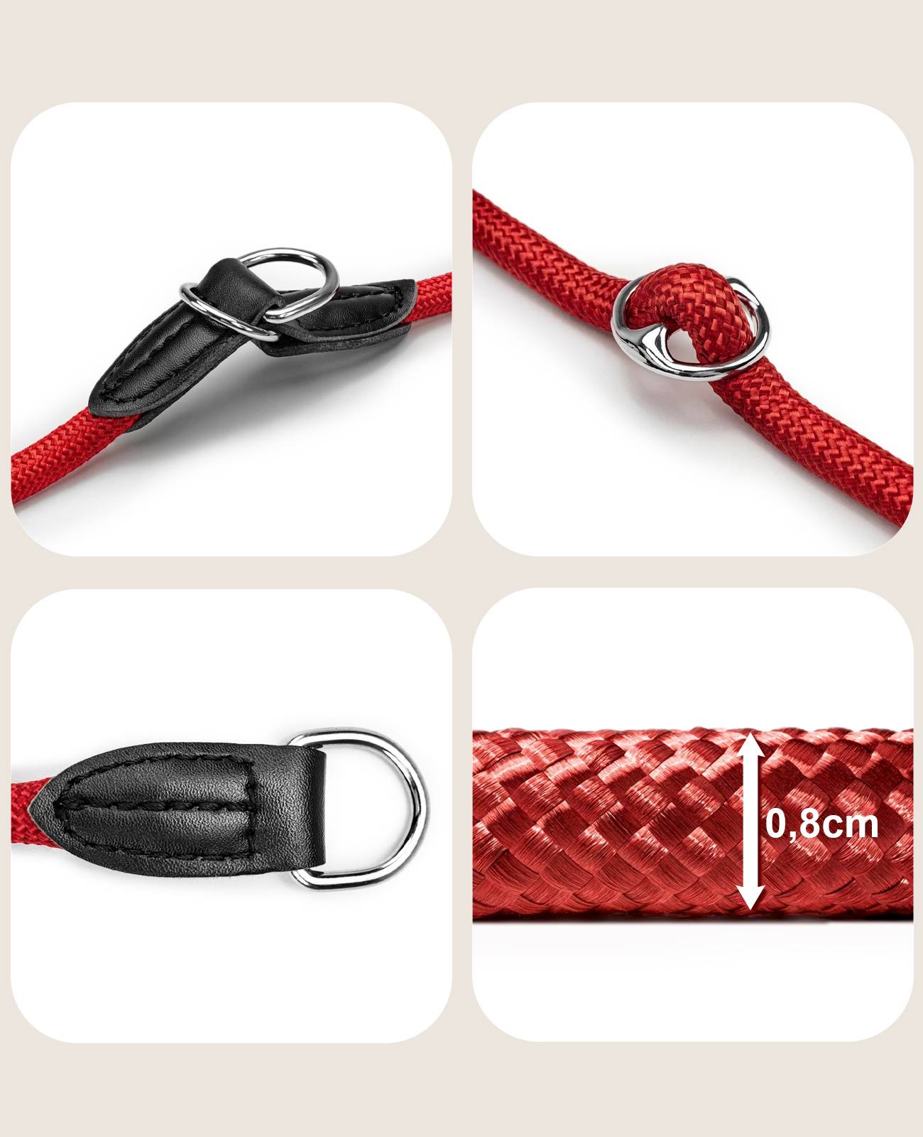 lionto Zugstopp-Halsband, verstellbar & leicht, Retrieverhalsband aus Nylon mit Stoppring, Länge 35 cm, Durchmesser 0,8 cm, rot