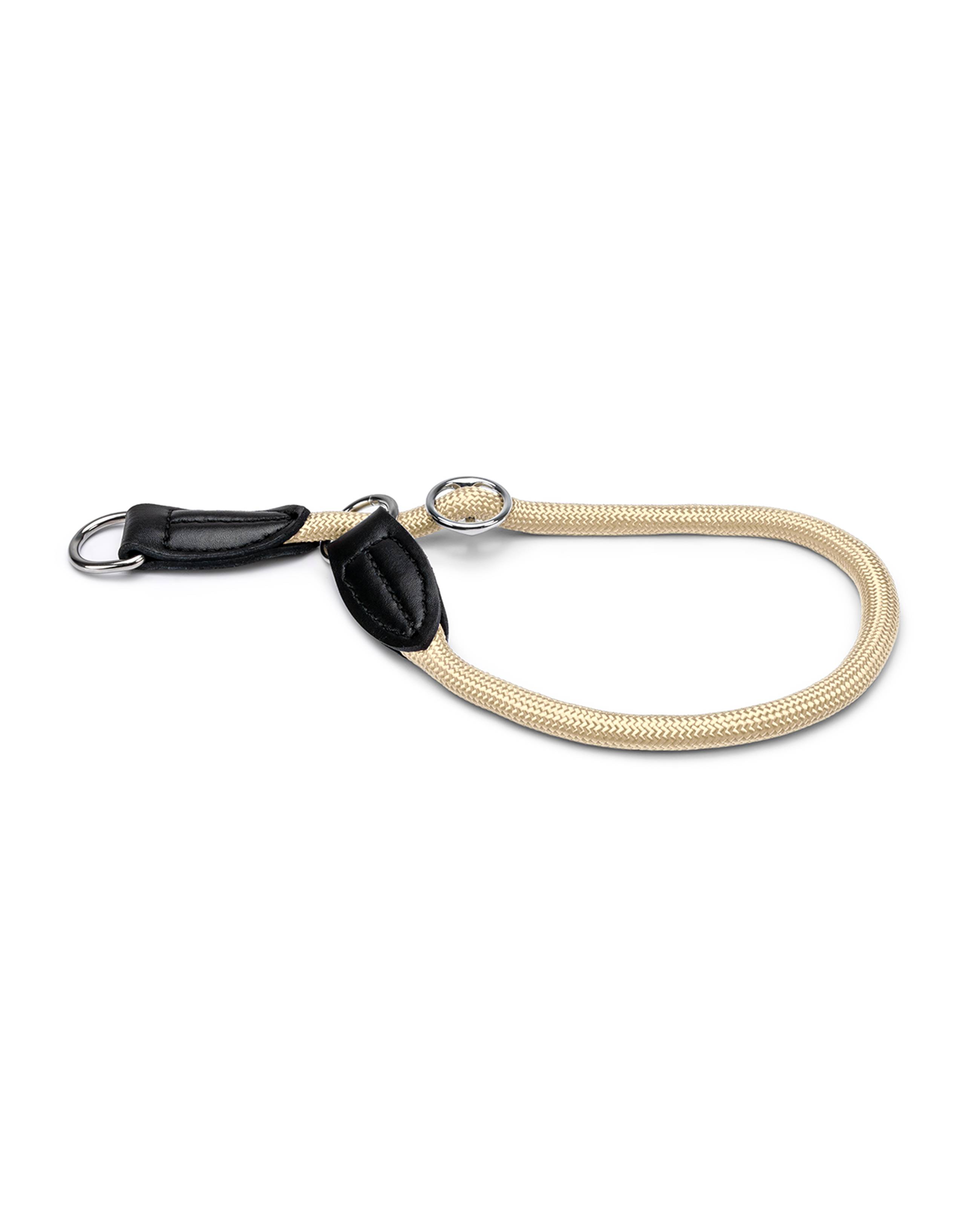 lionto Zugstopp-Halsband, verstellbar & leicht, Retrieverhalsband aus Nylon mit Stoppring, Länge 35 cm, Durchmesser 0,8 cm, beige