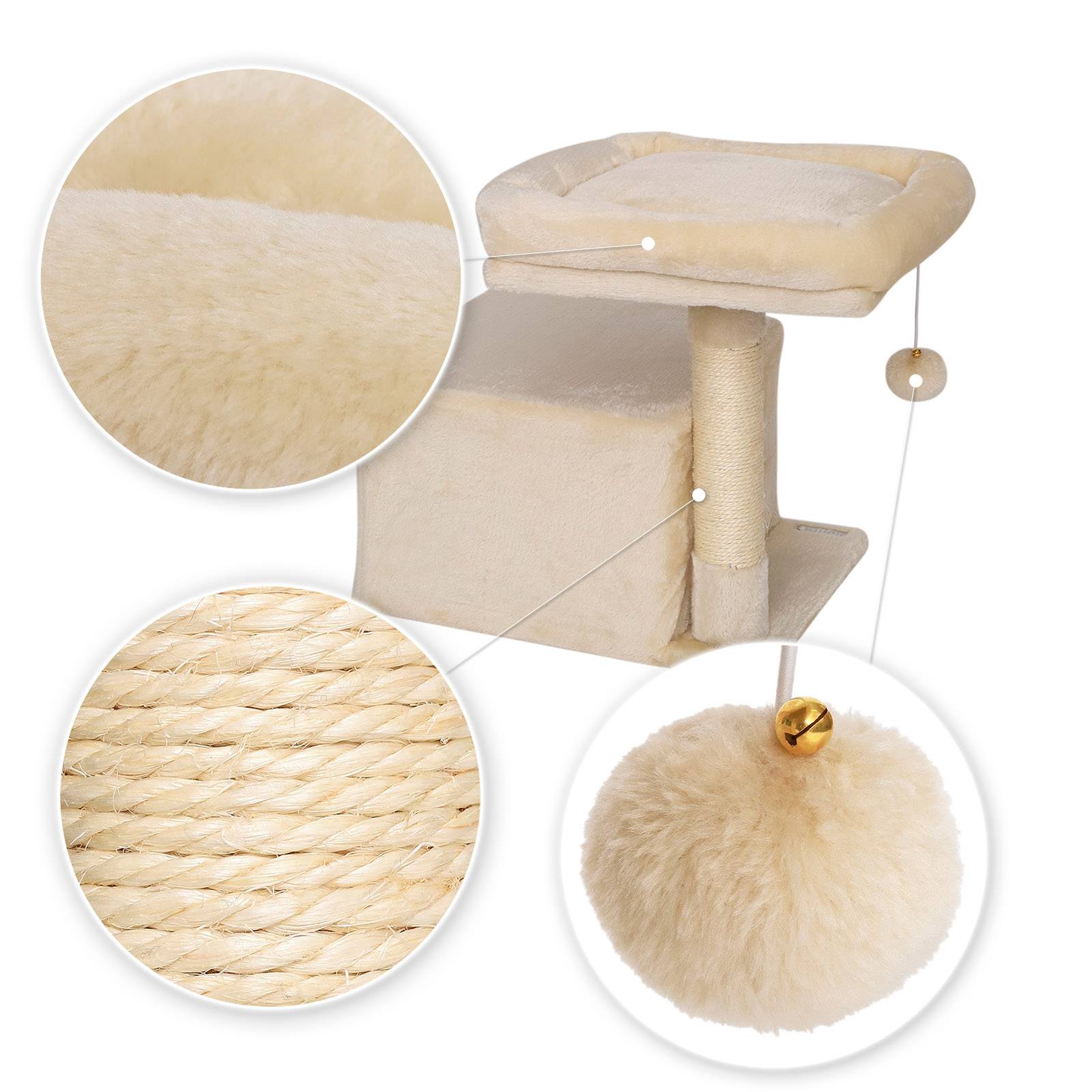 lionto Kratzbaum 50 cm, platzsparender Katzenkratzbaum mit Plüschbezug, Spielball & Sisalstange, für Kitten & Jungtiere, beige