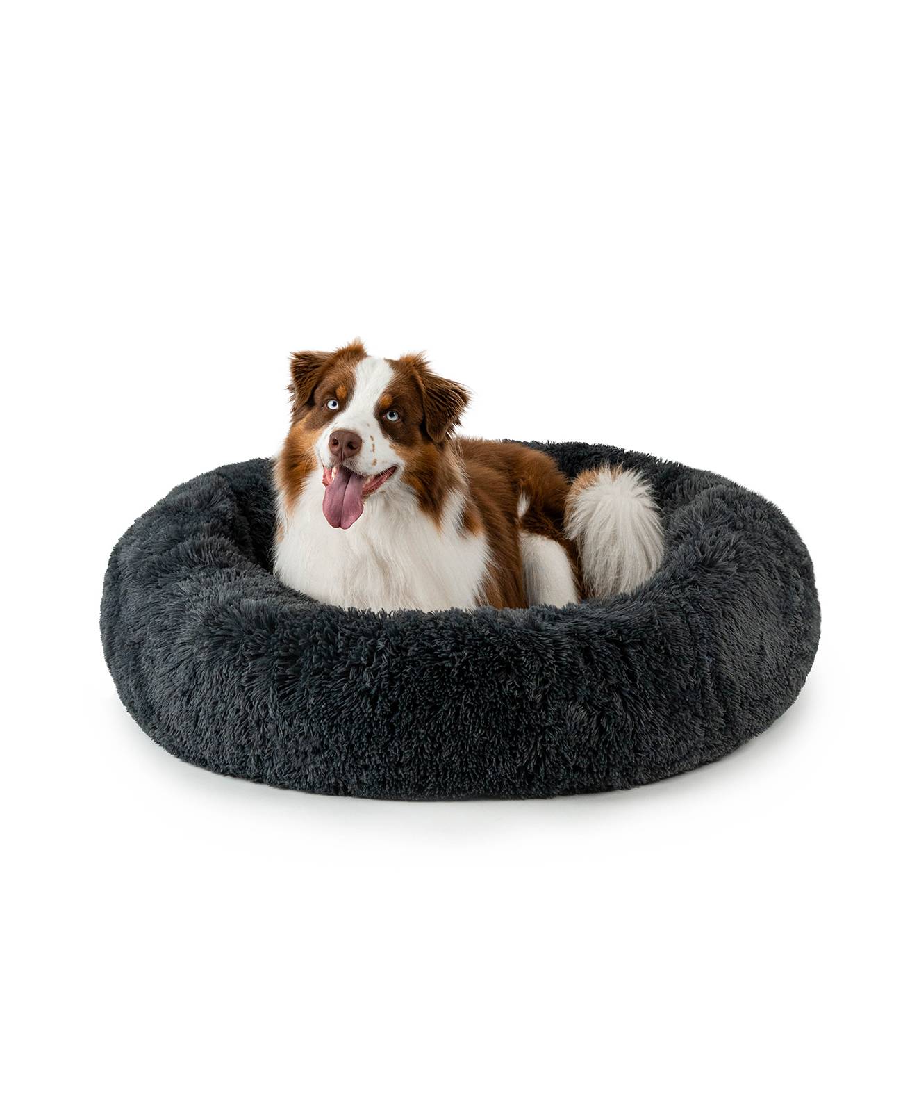 lionto Hundebett aus Plüsch in Donut-Form, 100 cm Durchmesser, dunkelgrau