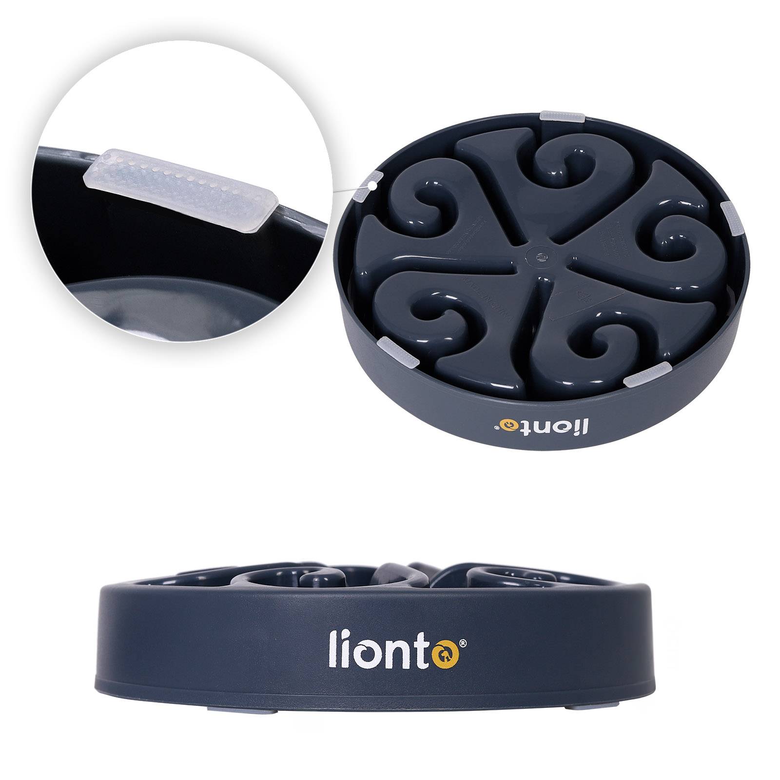 lionto Antischlingnapf für Hunde & Katzen mit Anti-Rutsch-Füßen, spülmaschinenfest & robust, 20 cm, grau