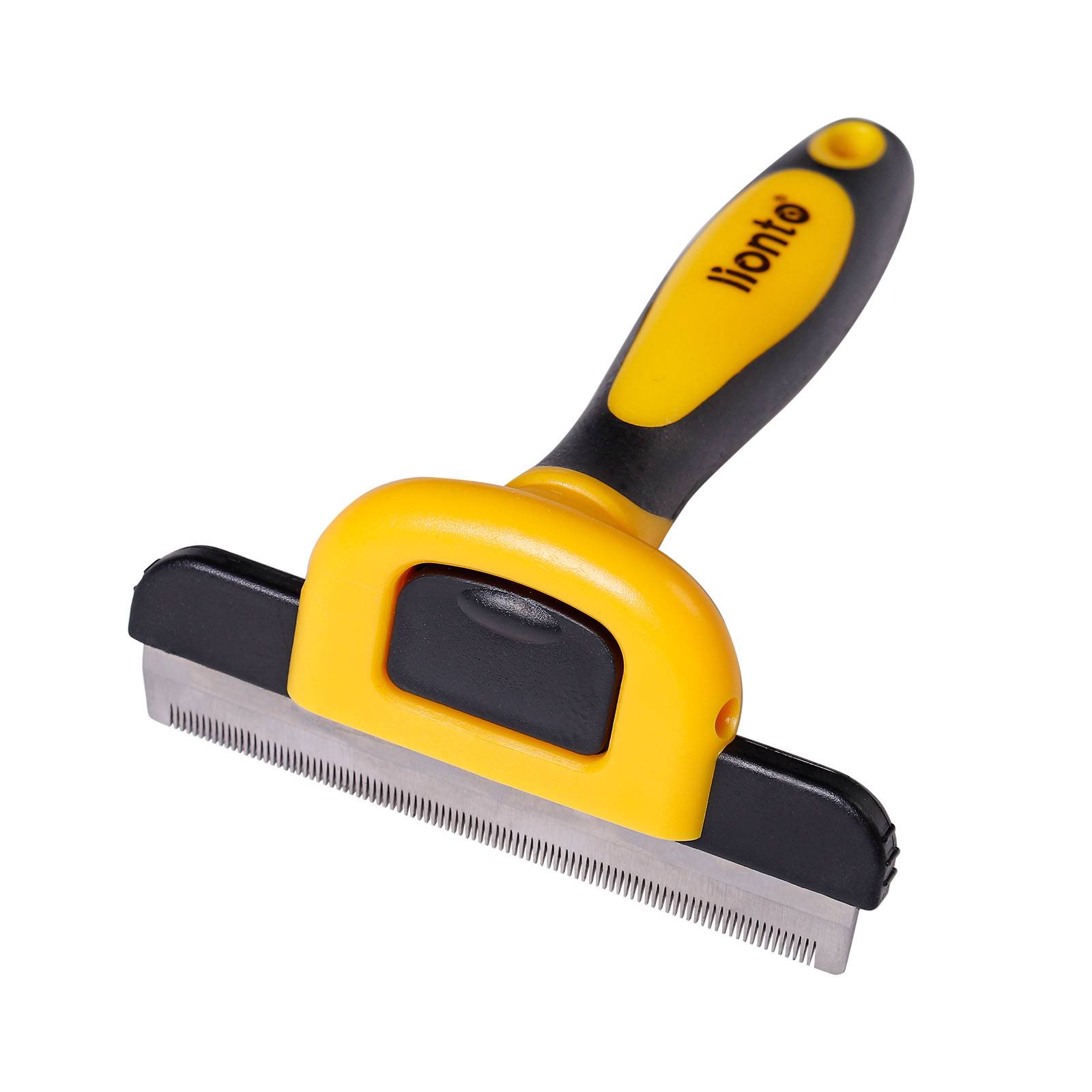 lionto Hundebürste, Edelstahl-Fellpflegebürste 10 cm, entfernt lose Haare & Unterwolle schonend, Anti-Rutsch-Griff, gelb/schwarz