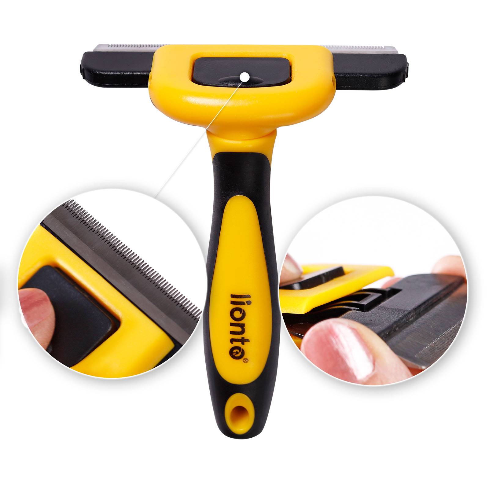 lionto Fellpflegebürste Katze, hochwertige Edelstahlklinge, entfernt Unterwolle, Schmutz & Verfilzungen schonend, gelb/schwarz