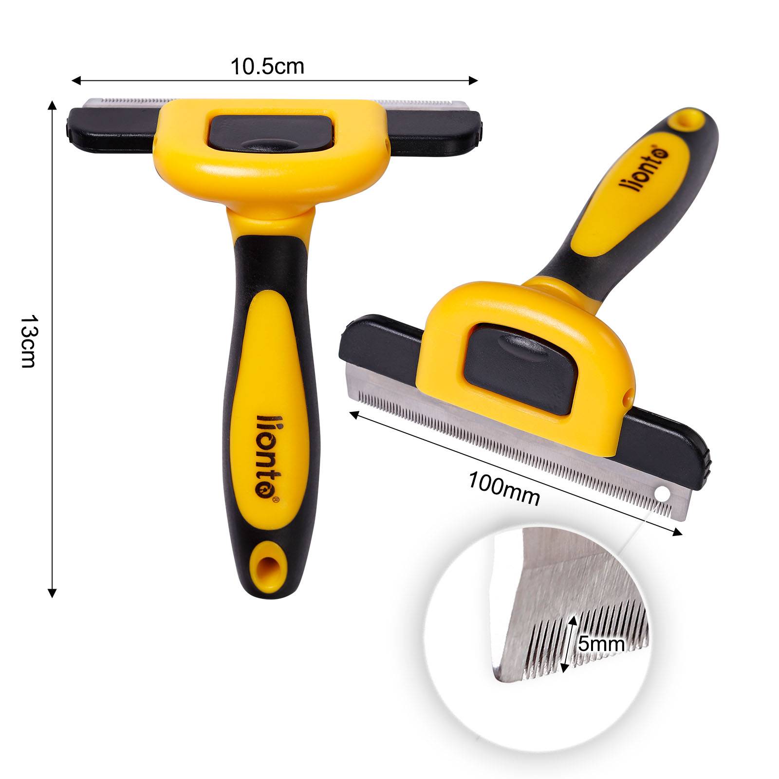 lionto Hundebürste, Edelstahl-Fellpflegebürste 10 cm, entfernt lose Haare & Unterwolle schonend, Anti-Rutsch-Griff, gelb/schwarz