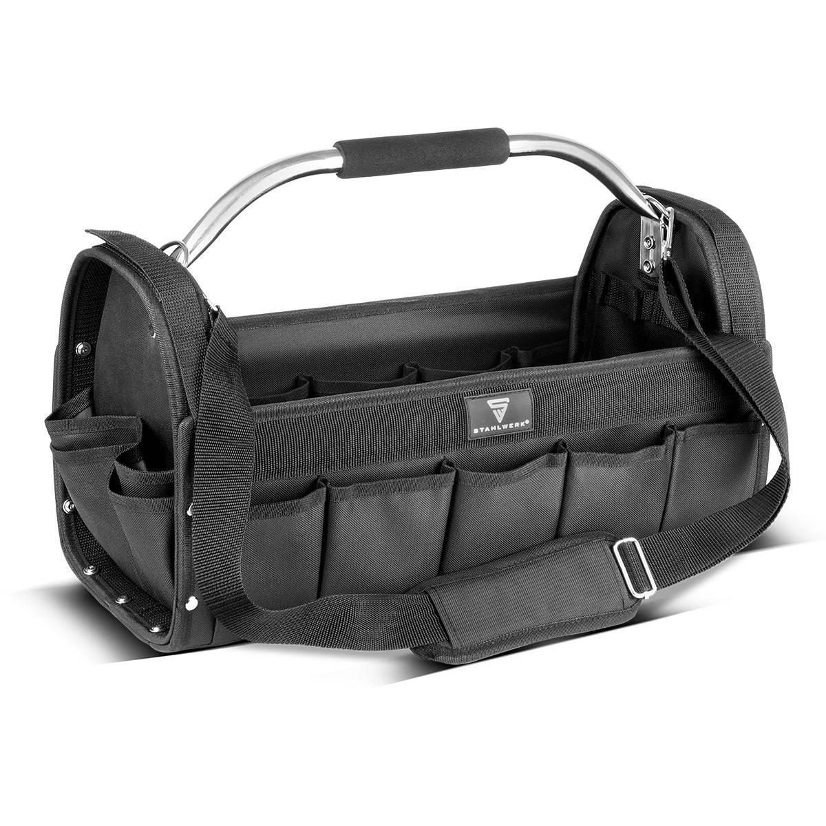 STAHLWERK Werkzeugtasche mit 18 Außentaschen 10 Innentaschen Installateur Tasche