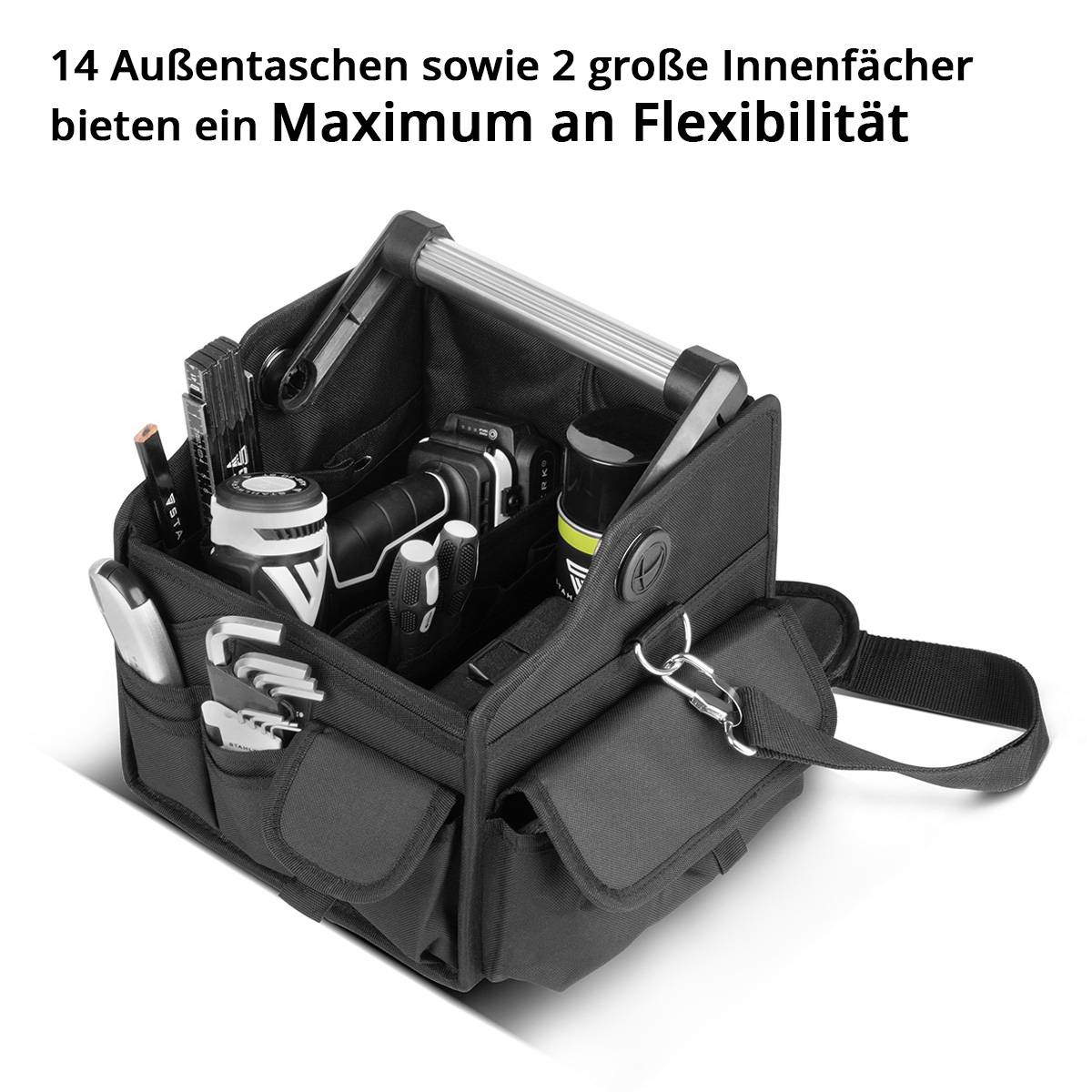 STAHLWERK Werkzeugtasche 14 Außentaschen 2 Innenfächer robuste Elektriker-Tasche
