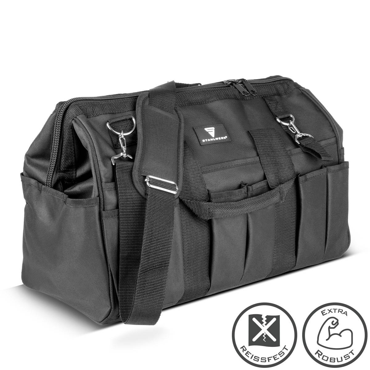 STAHLWERK Werkzeugtasche stabile XL-Montagetasche Elektrikertasche 21 Fächer