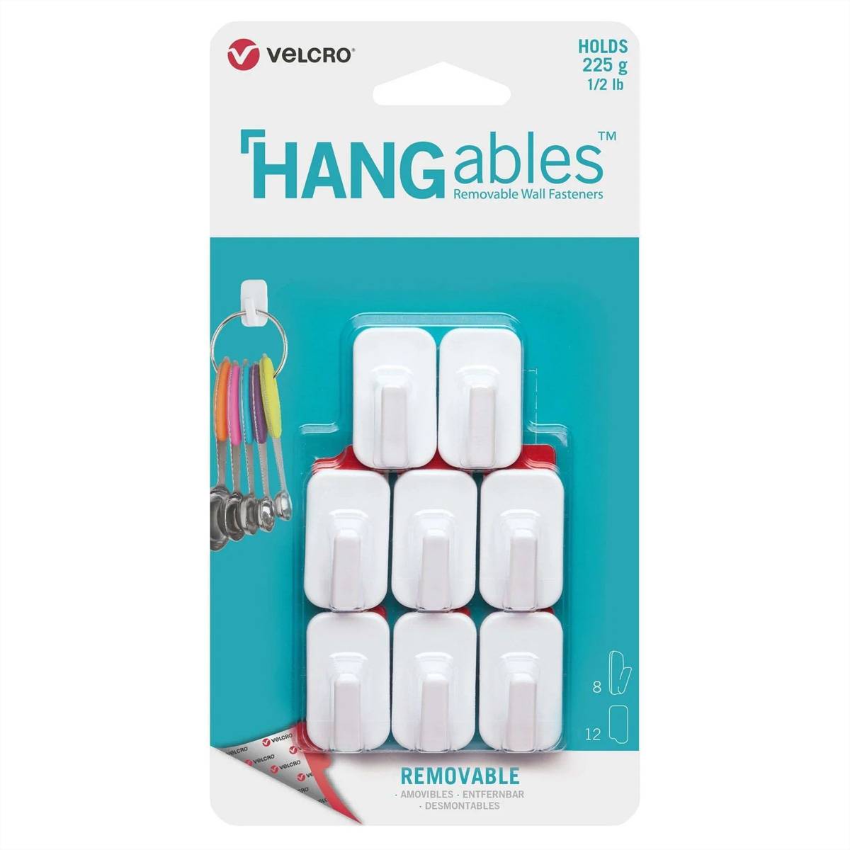 VELCROÂ® HANGables Mikro-Klebe-Haken 225g, 8 St. wiederablösbar, weiß Klettbänder / Kabelbinder
